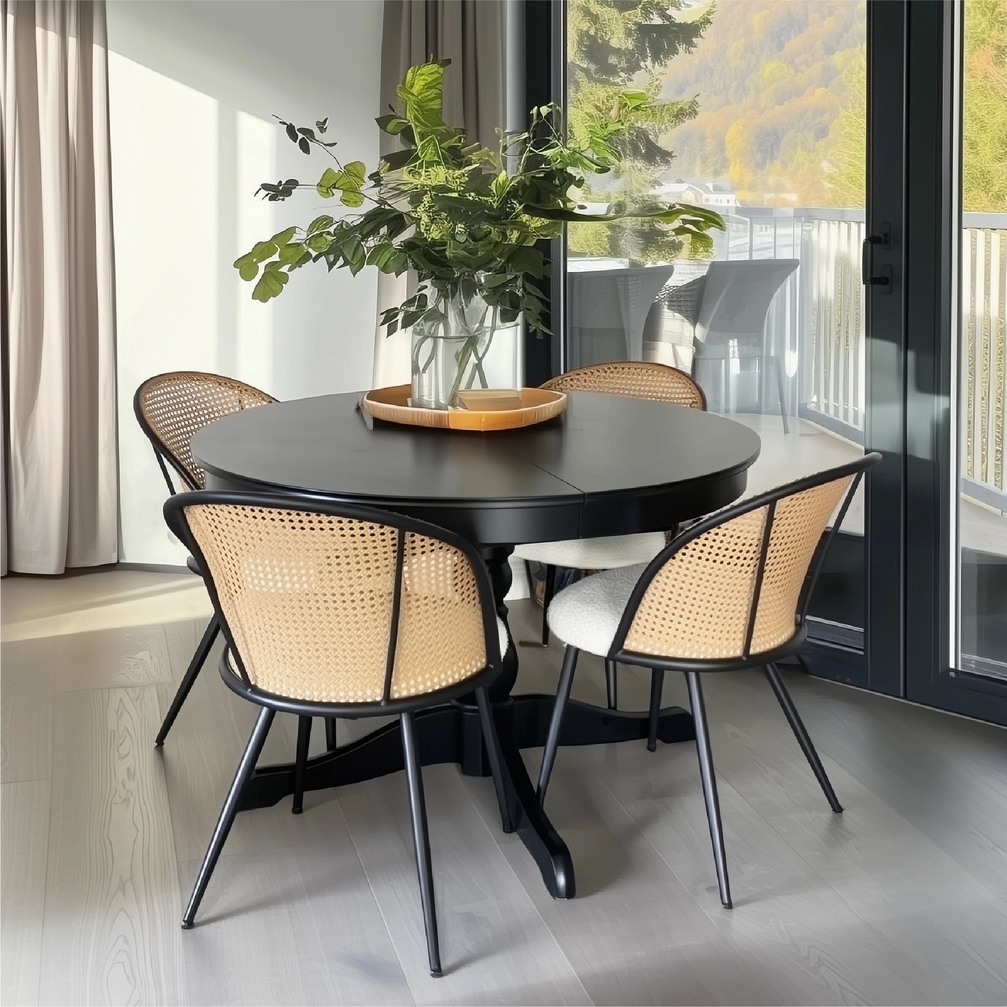 Jules Modern Upholstered Rattan Dining Chair (Set of 4)