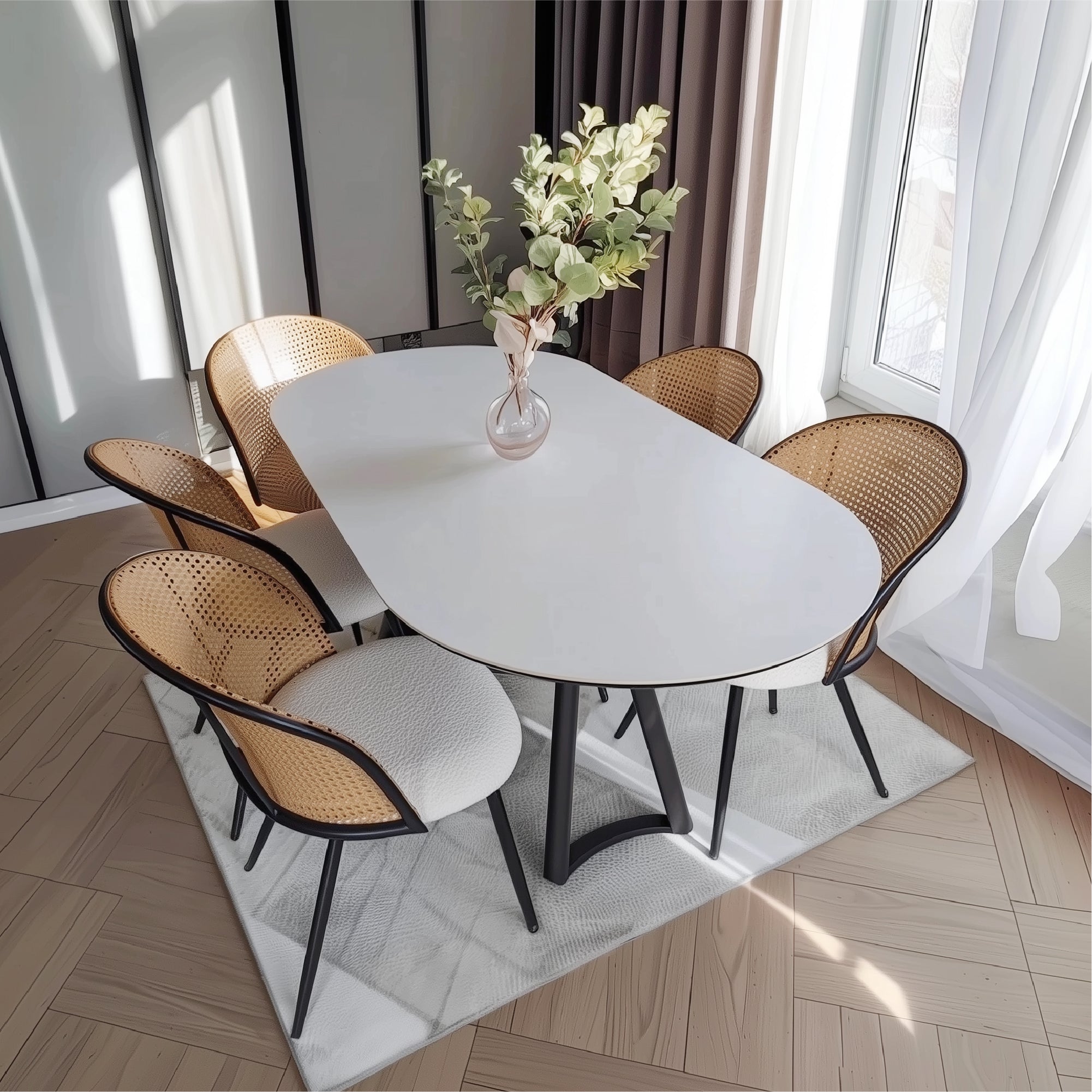 Jules Modern Upholstered Rattan Dining Chair (Set of 4)