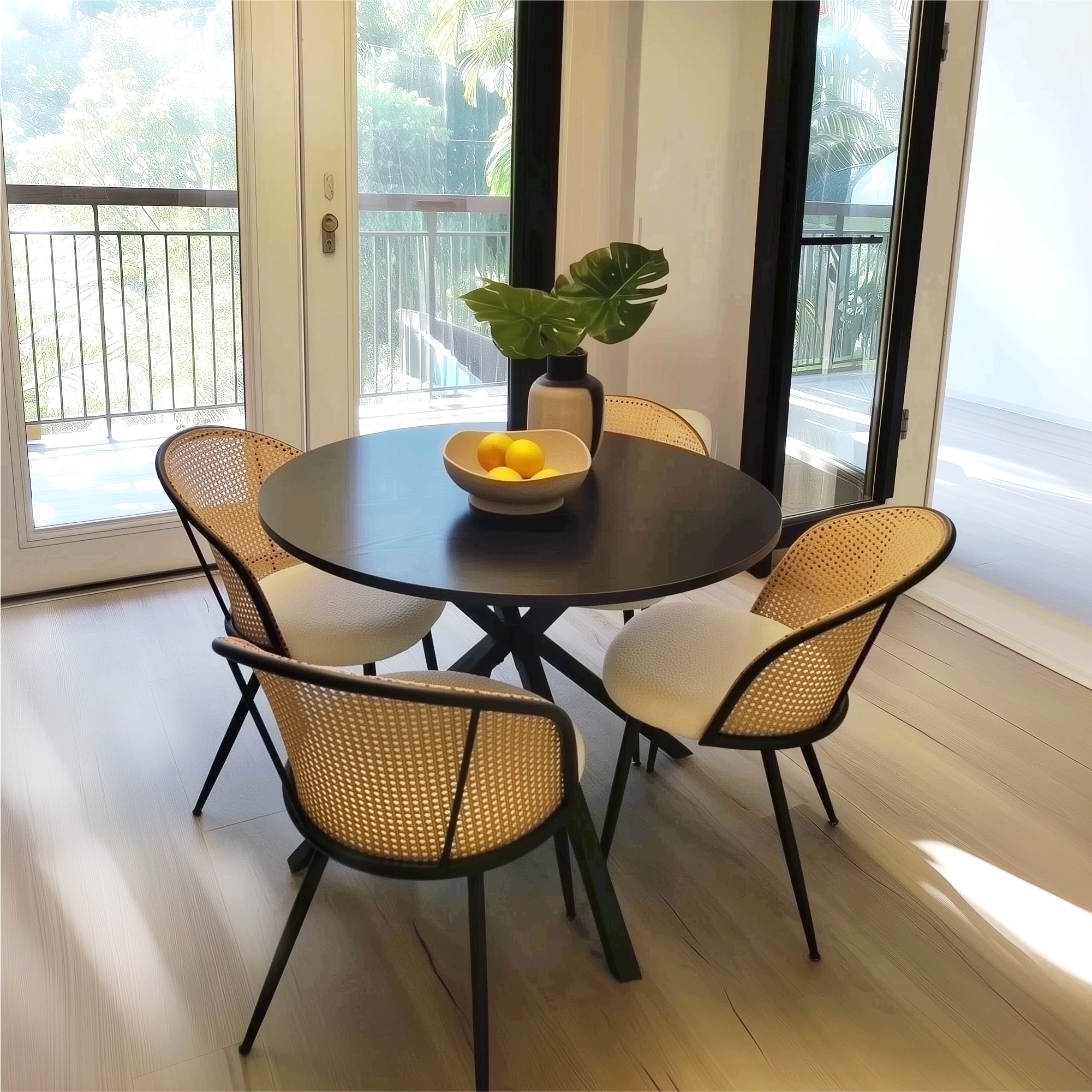 Jules Modern Upholstered Rattan Dining Chair (Set of 4)