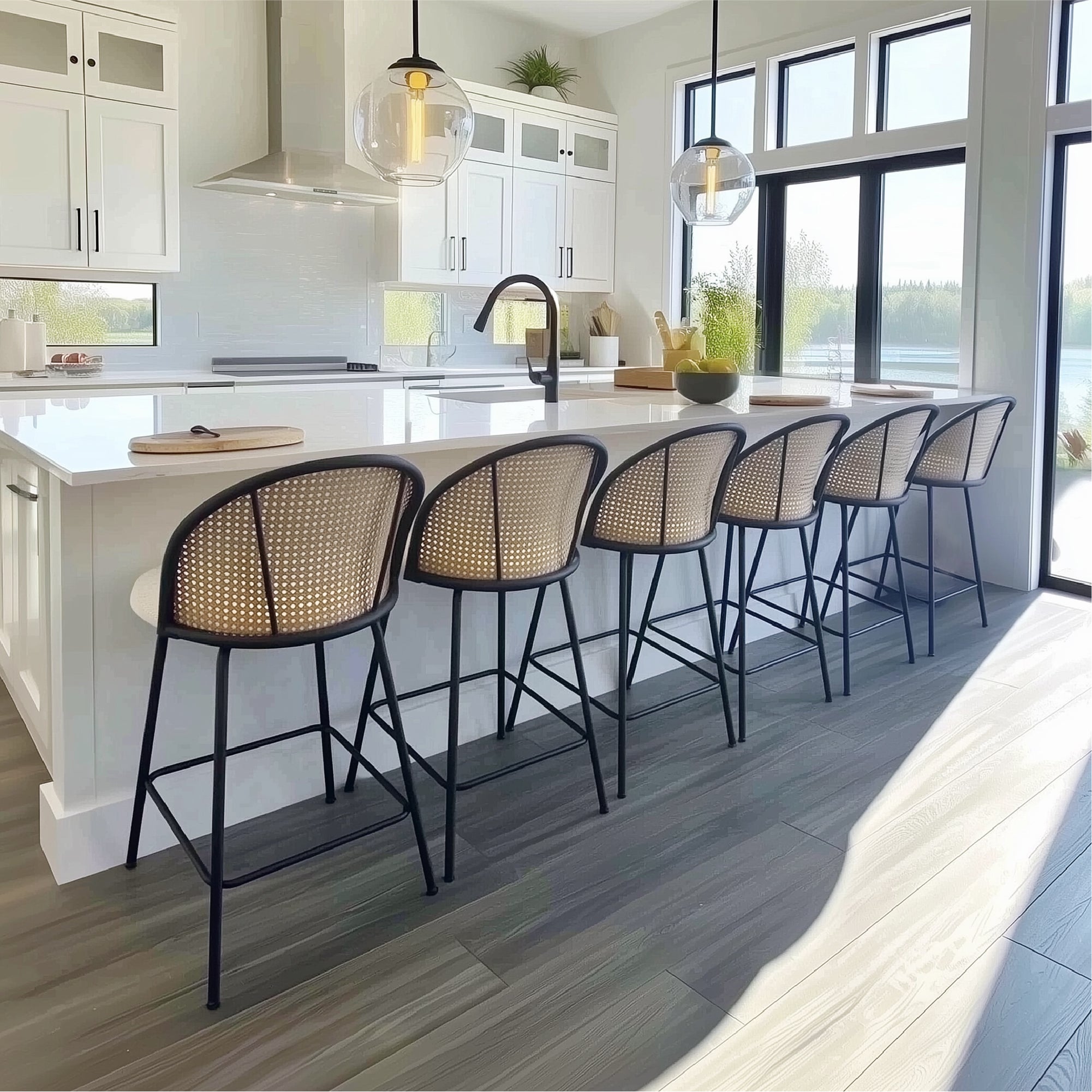 Jules 27.5" Modern Upholstered Rattan Counter Stool (Set of 2)