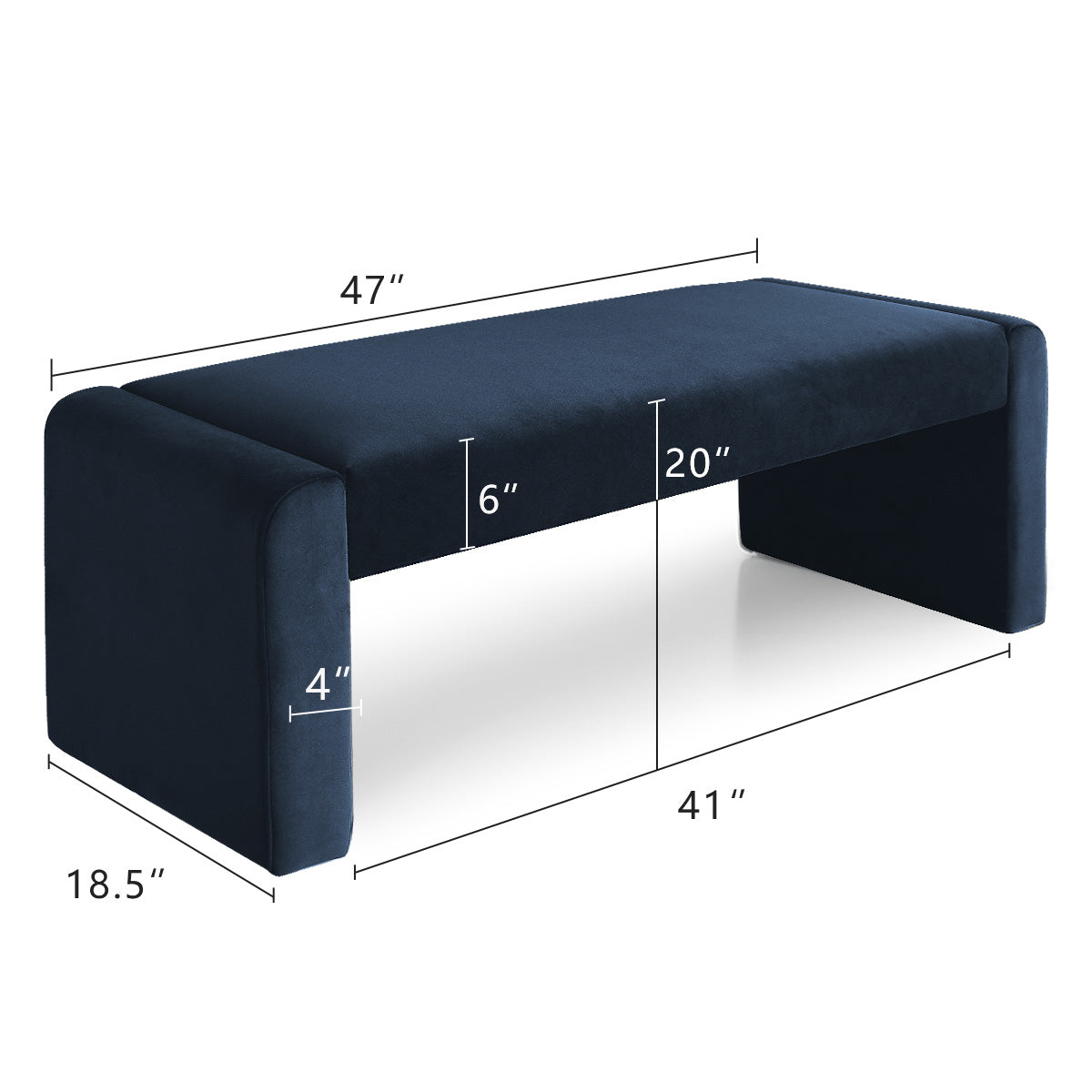 Kaia 47" Modern Faux Leather & Velvet Waterfall Bench