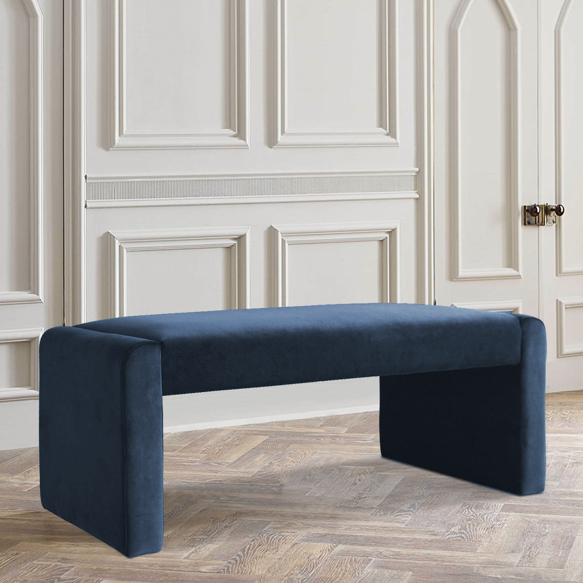 Kaia 47" Modern Faux Leather & Velvet Waterfall Bench