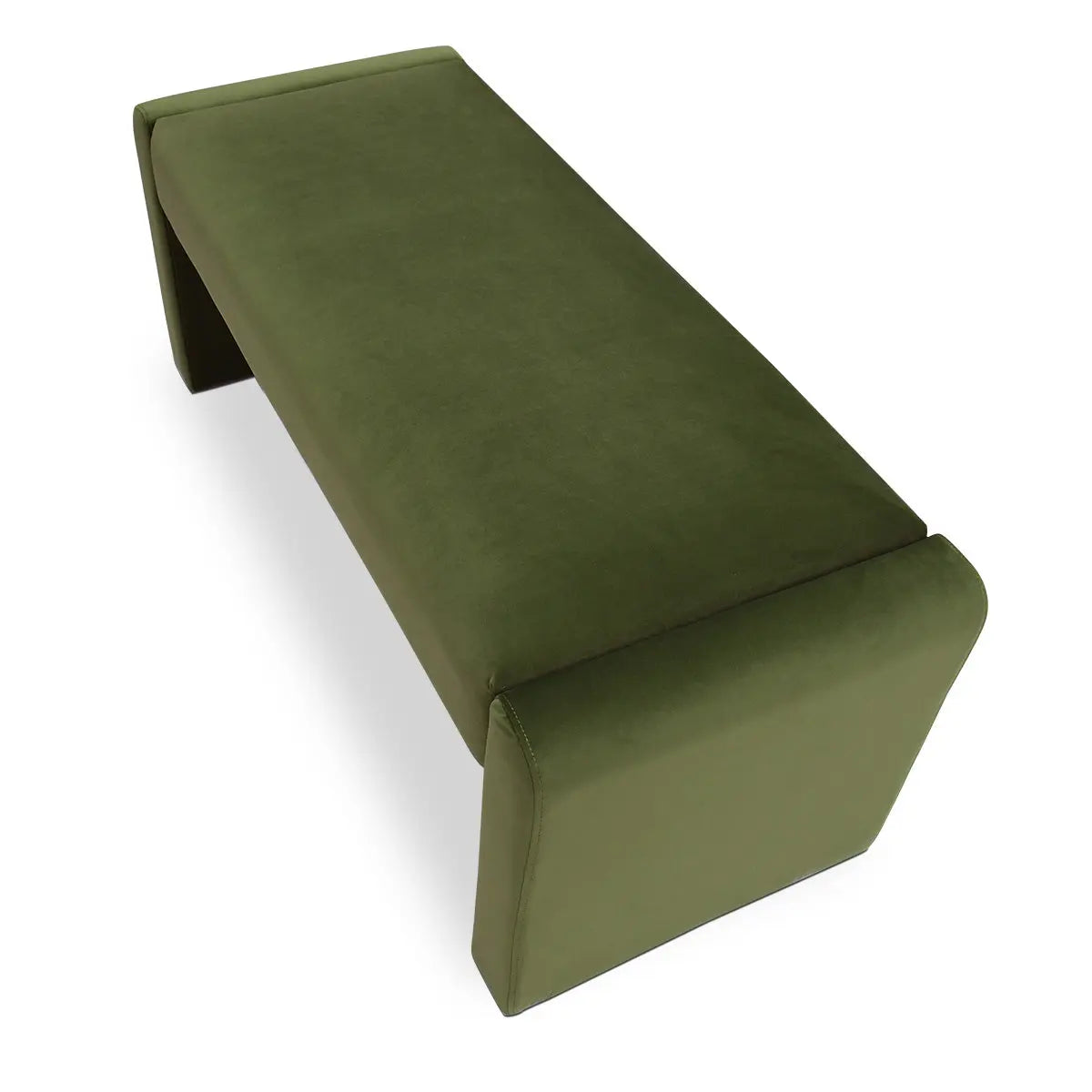 Kaia leather and velvet waterfall bench in green with modern design, stylish seating option.