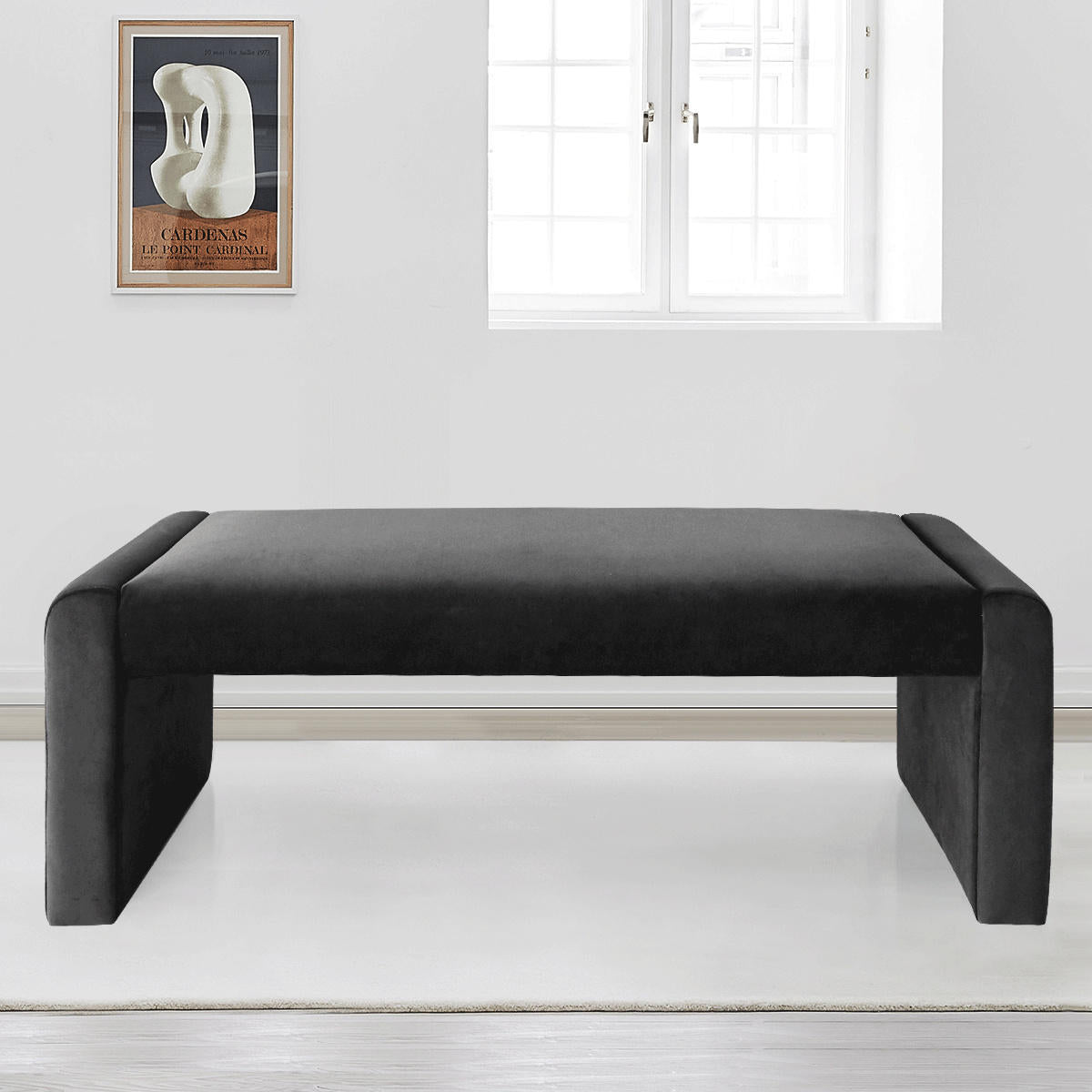 Kaia 47" Modern Faux Leather & Velvet Waterfall Bench