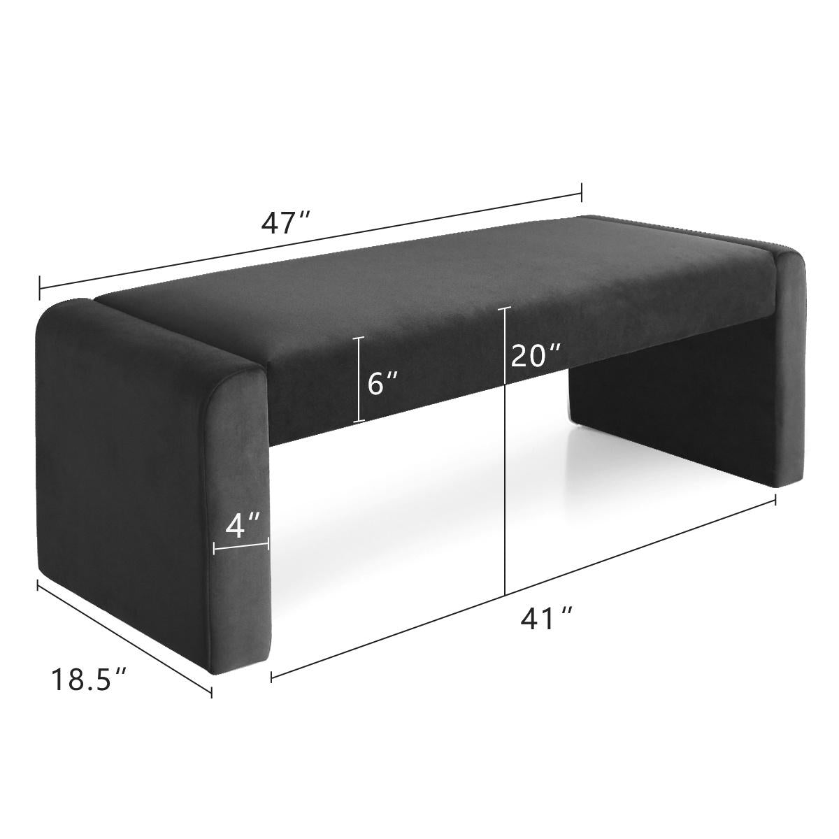 Kaia 47" Modern Faux Leather & Velvet Waterfall Bench