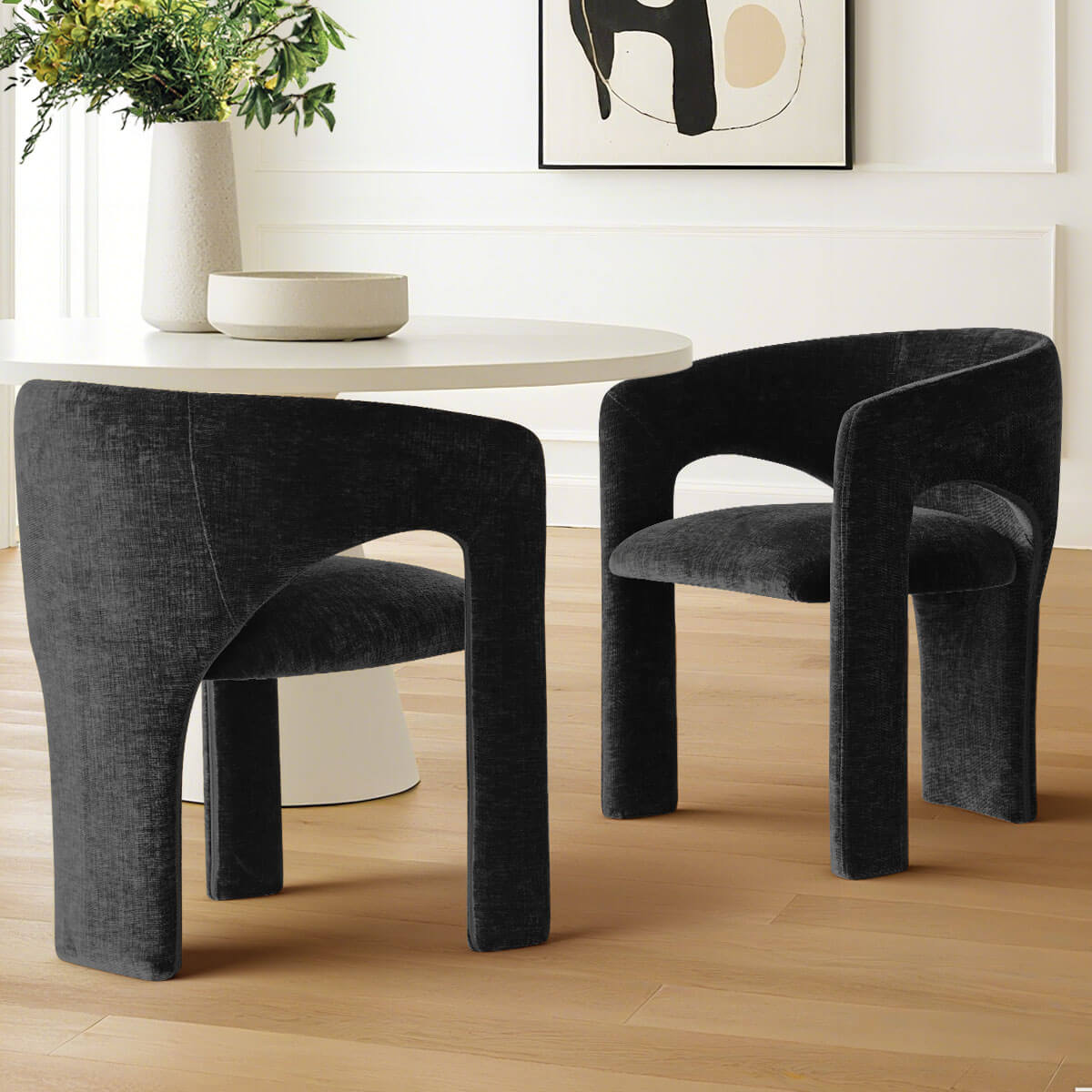 Khloe Modern Chenille Dining Chair with Arms (Set of 2)