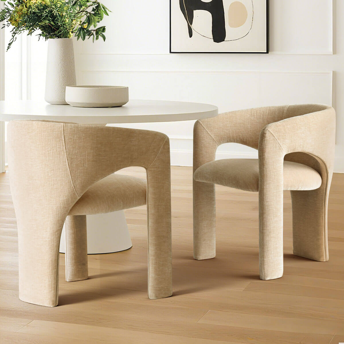 Khloe Modern Chenille Dining Chair with Arms (Set of 2)