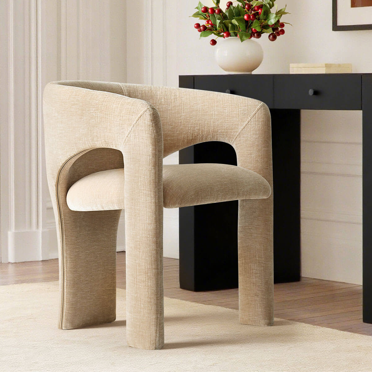 Khloe Modern Chenille Dining Chair with Arms (Set of 2)