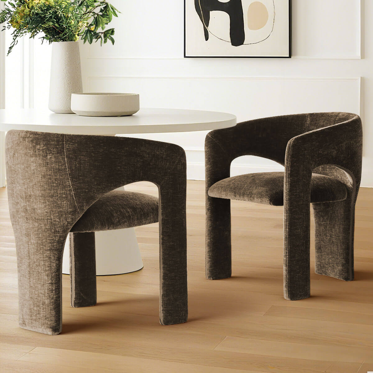 Khloe Modern Chenille Dining Chair with Arms (Set of 2)