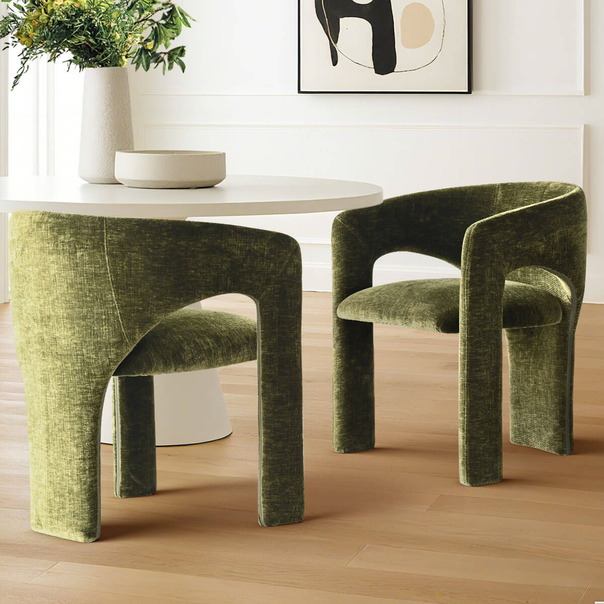 Khloe Modern Chenille Dining Chair with Arms (Set of 2)