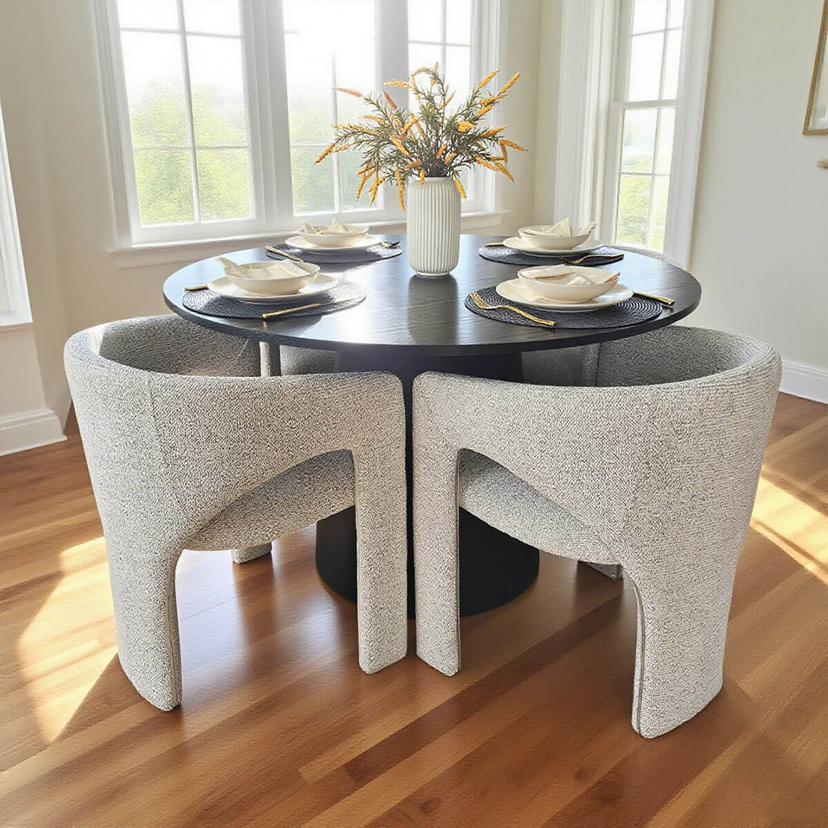 Khloe Modern Chenille Dining Chair with Arms (Set of 4)