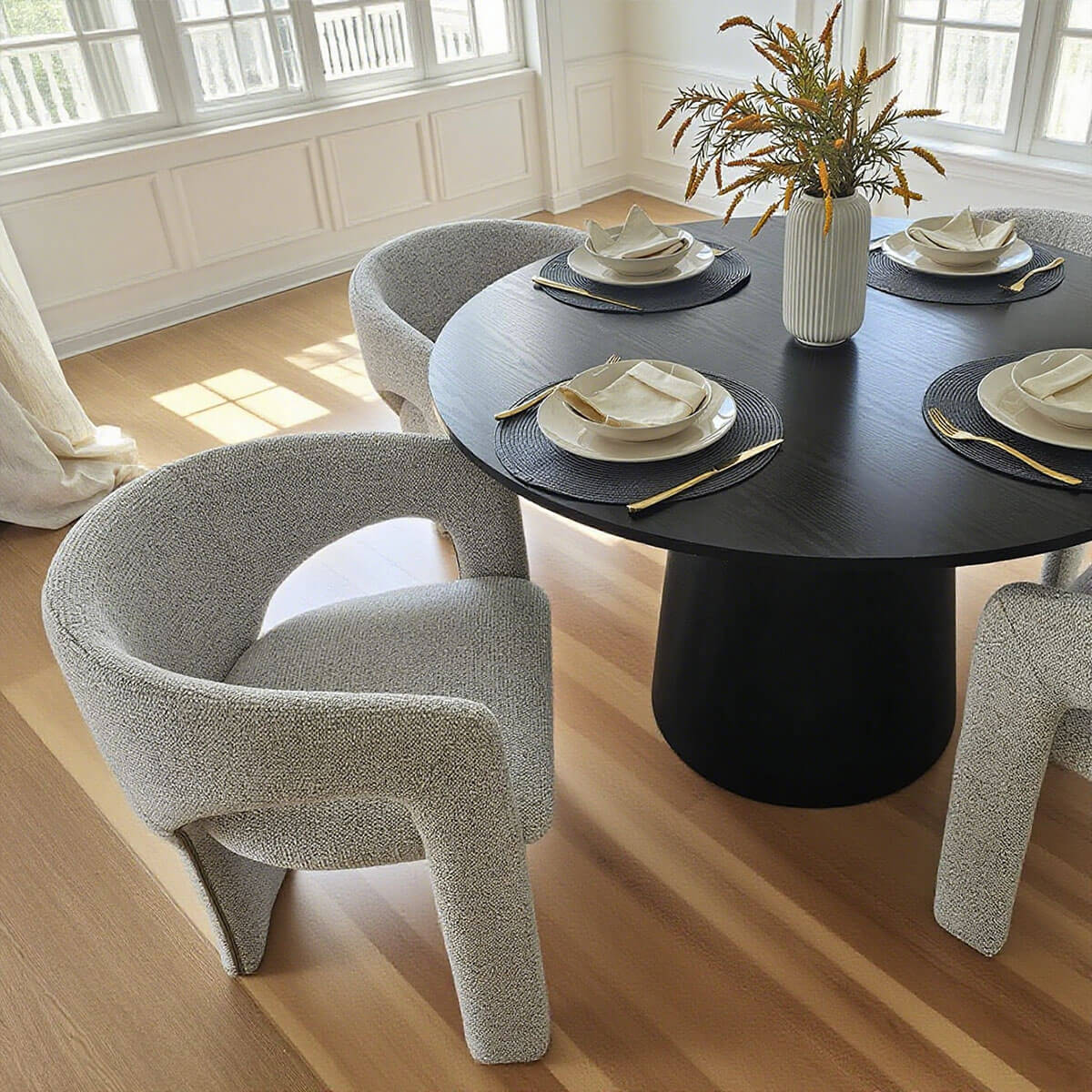 Khloe Modern Chenille Dining Chair with Arms (Set of 2)