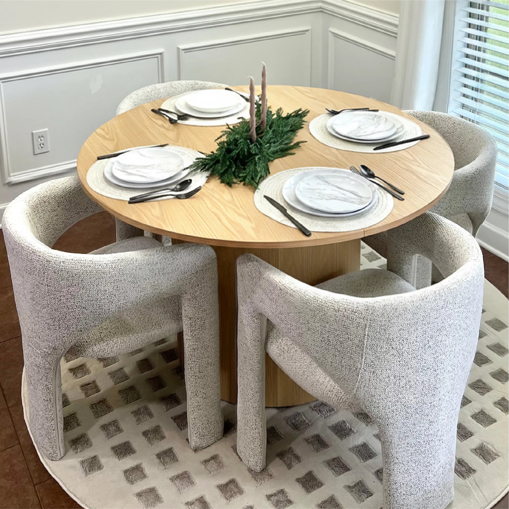 Musk & Khloe 41.5" Round Dining Table Set for 4 (5-Piece)