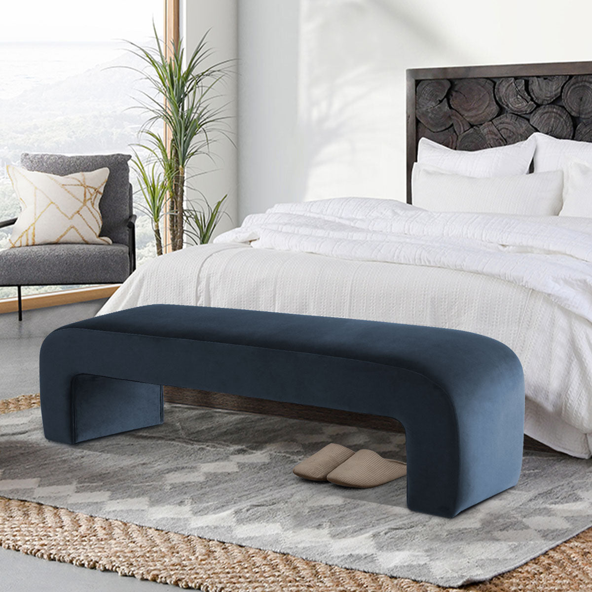 Lily 60" Modern Velvet Waterfall Bench