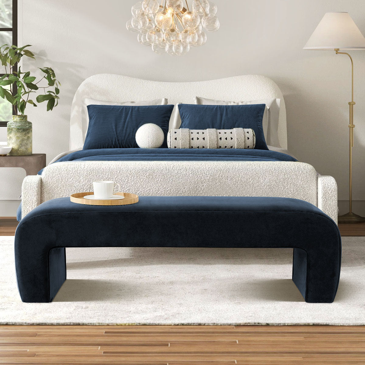Lily 60" Modern Velvet Waterfall Bench