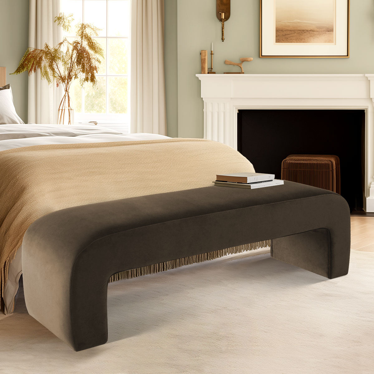 Lily 60" Modern Velvet Waterfall Bench