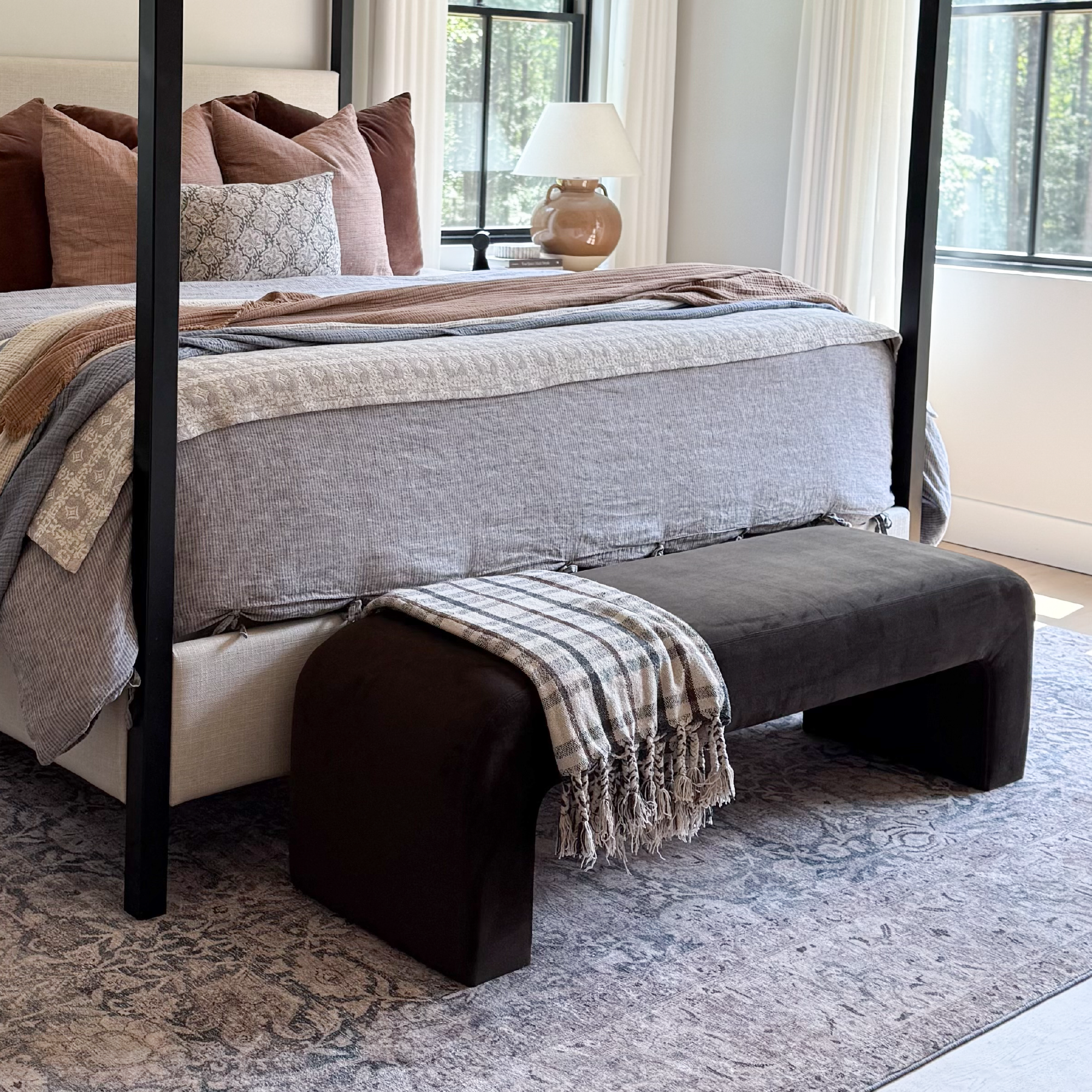 Lily 60" Modern Velvet Waterfall Bench