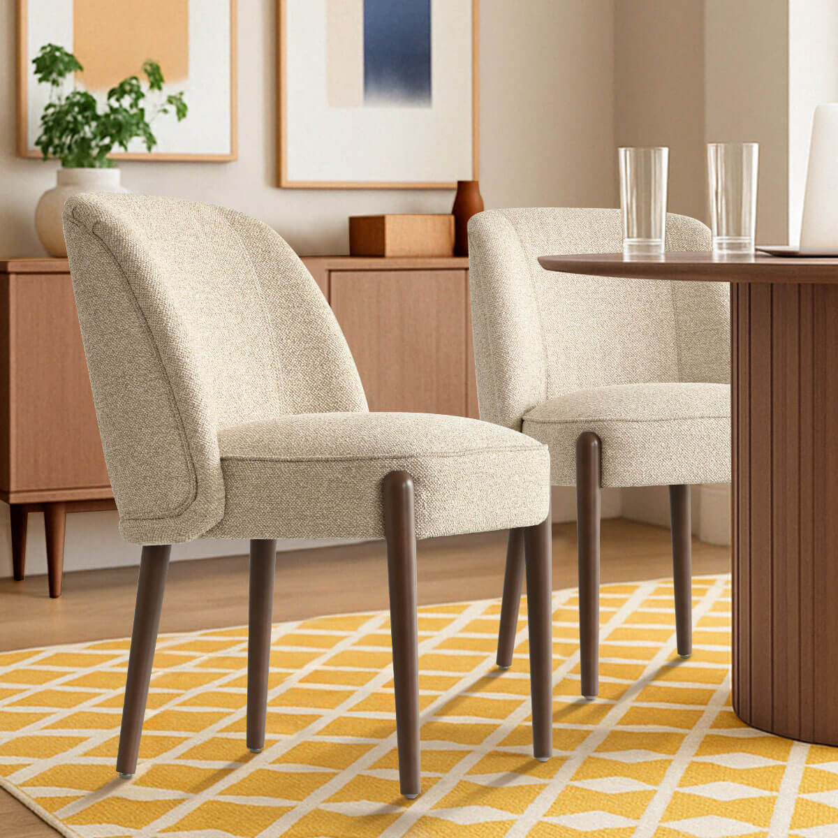 London Upholstered Solid Wood Full Back Dining Chair (Set of 2)