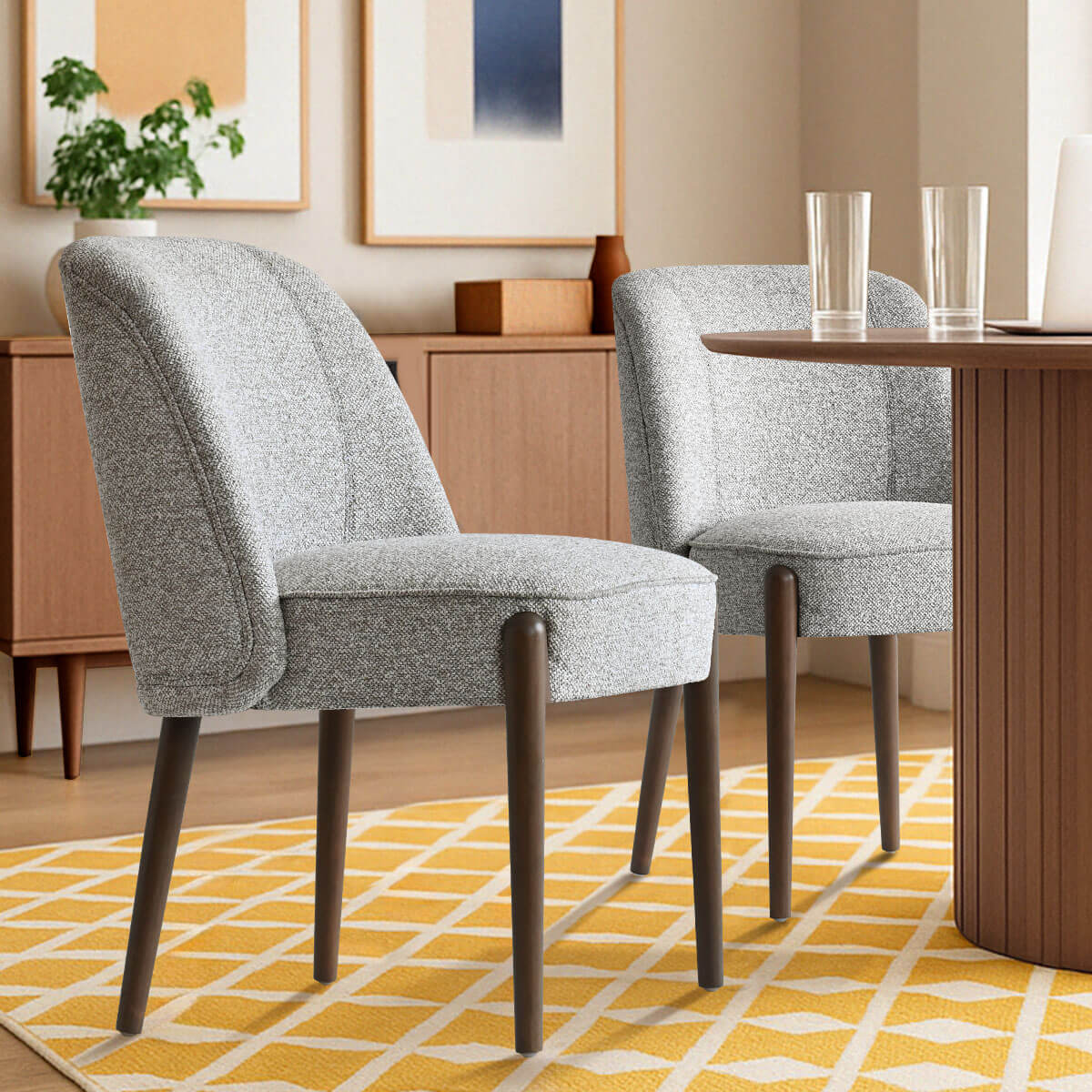 London Upholstered Solid Wood Full Back Dining Chair (Set of 2)