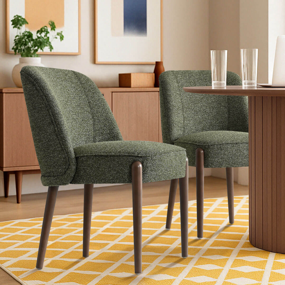 London Upholstered Solid Wood Full Back Dining Chair (Set of 2)