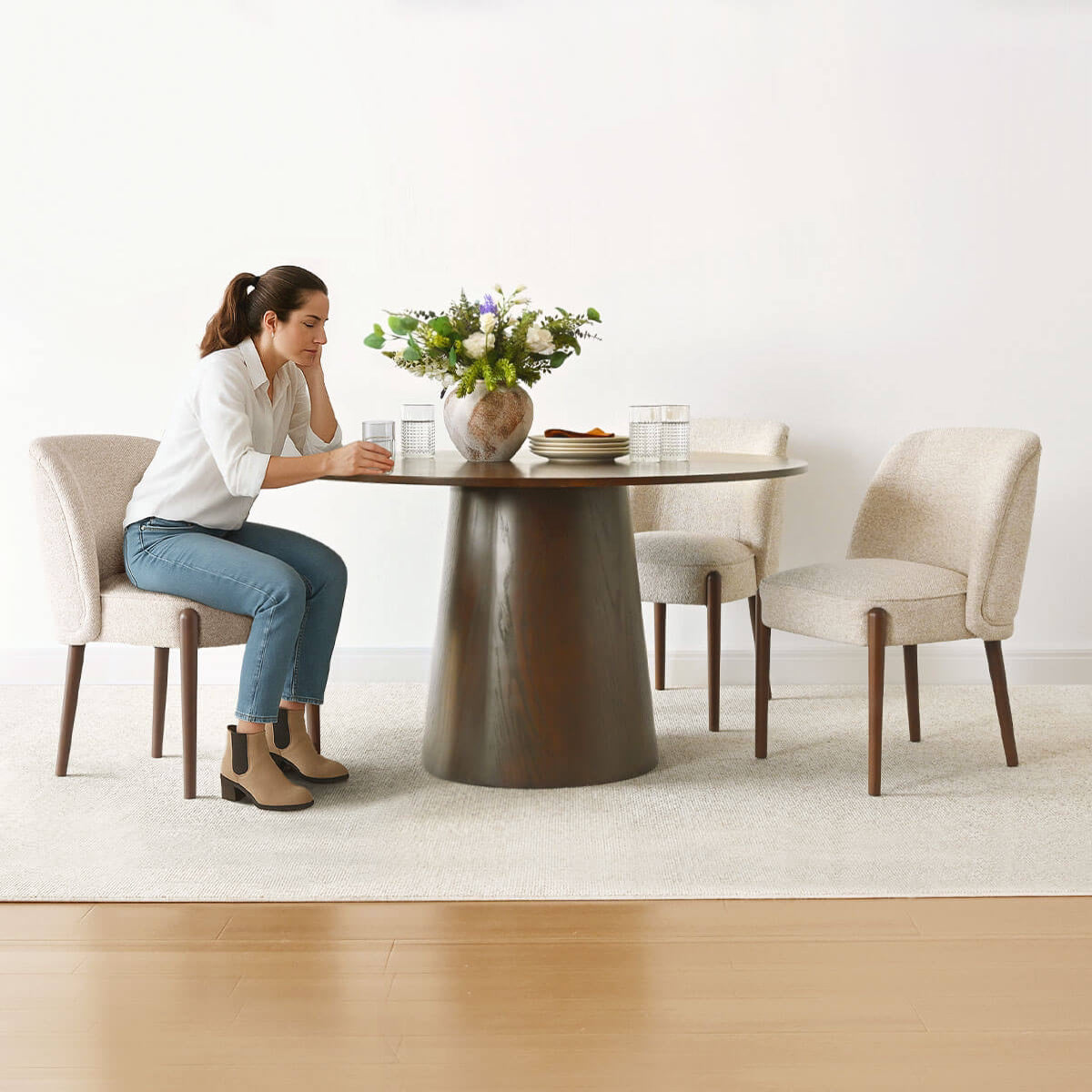 London Upholstered Solid Wood Full Back Dining Chair (Set of 2)