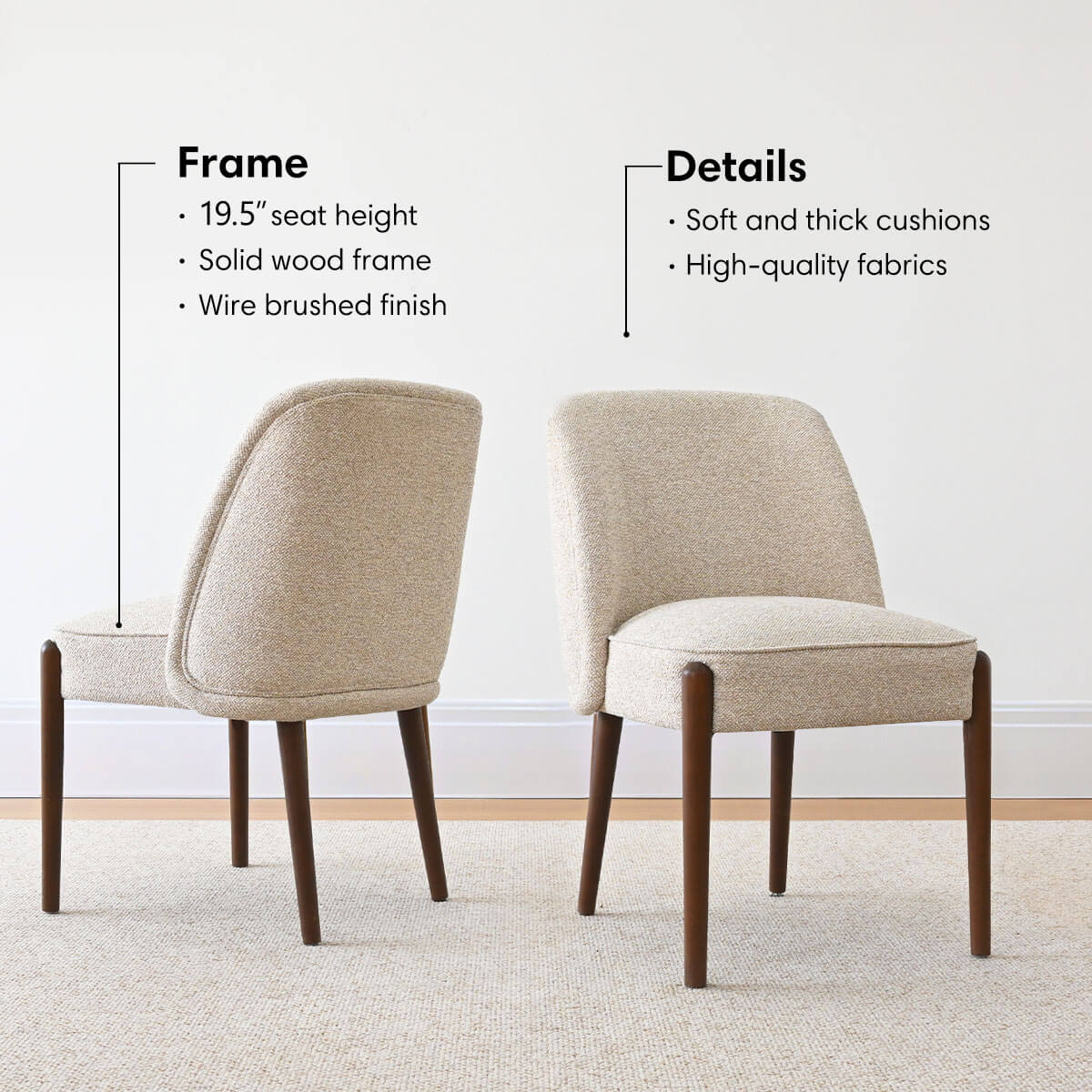 London Upholstered Solid Wood Full Back Dining Chair (Set of 2)