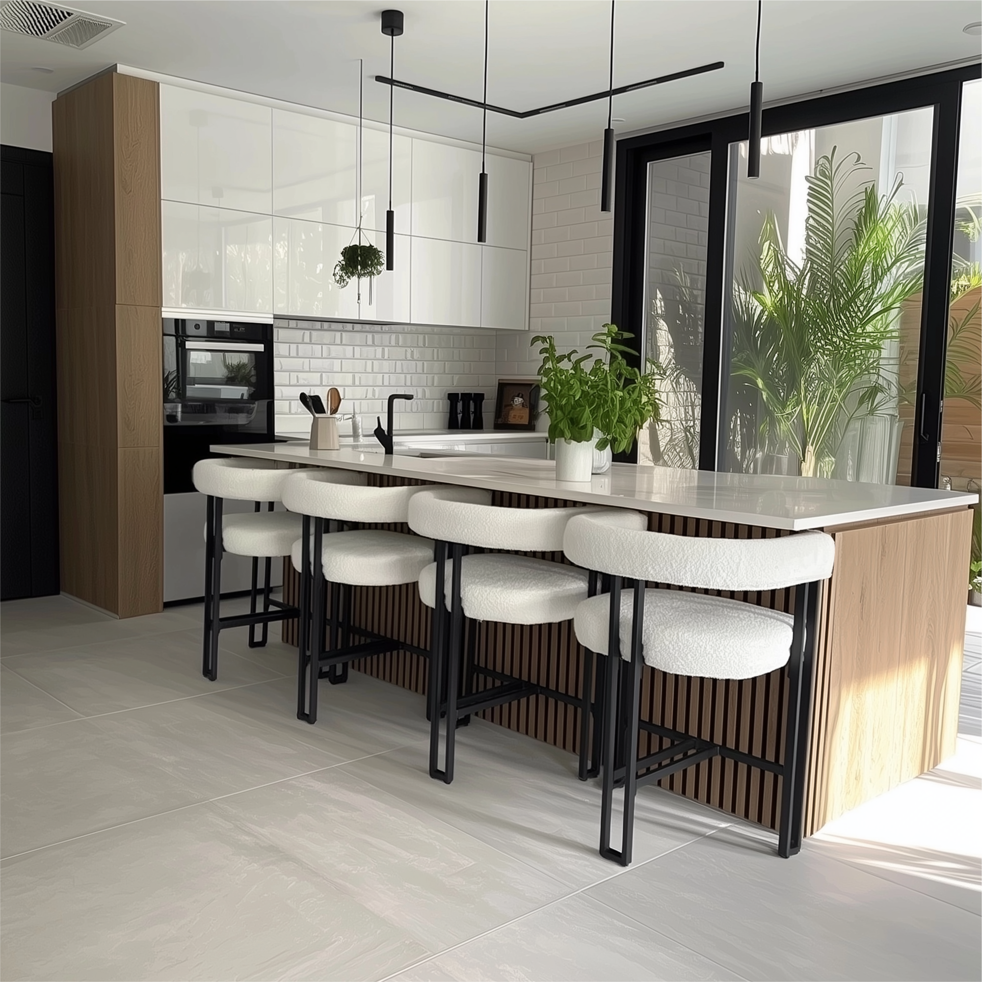 Rola Beige Upholstered Counter Stool with Arms (Set of 2)