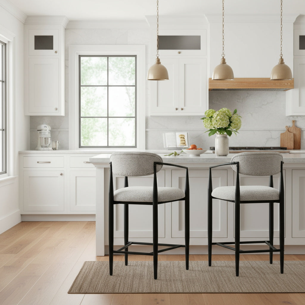 Manhattan 25.5" Chenille Metal Frame Counter Stool With Armrest And Footrest (Set of 3)