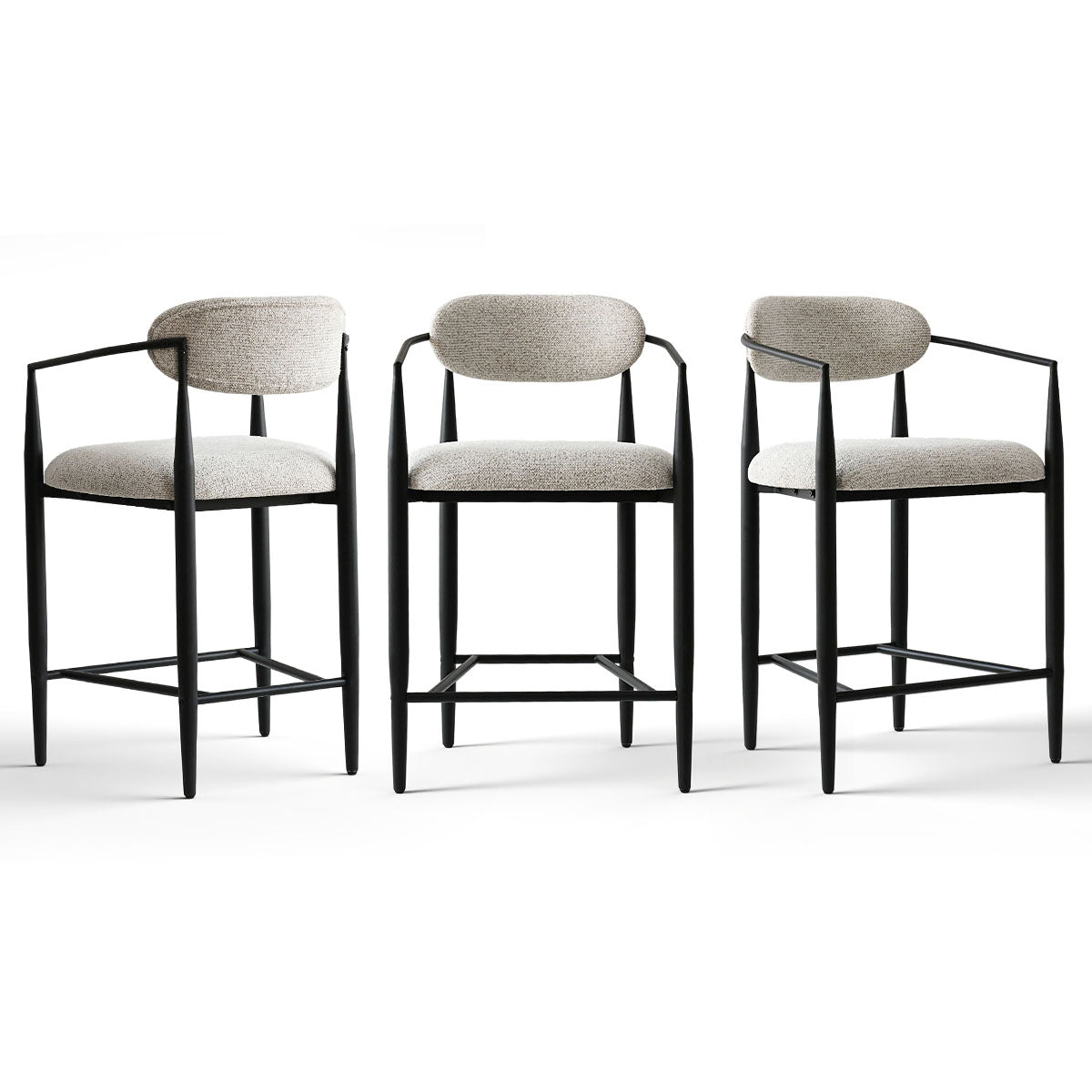 Manhattan 25.5" Chenille Metal Frame Counter Stool With Armrest And Footrest (Set of 3)