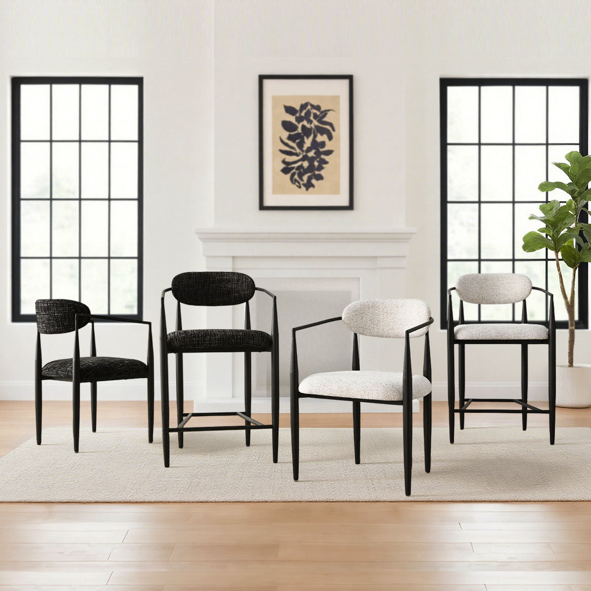 Manhattan 25.5" Chenille Metal Frame Counter Stool With Armrest And Footrest (Set of 3)