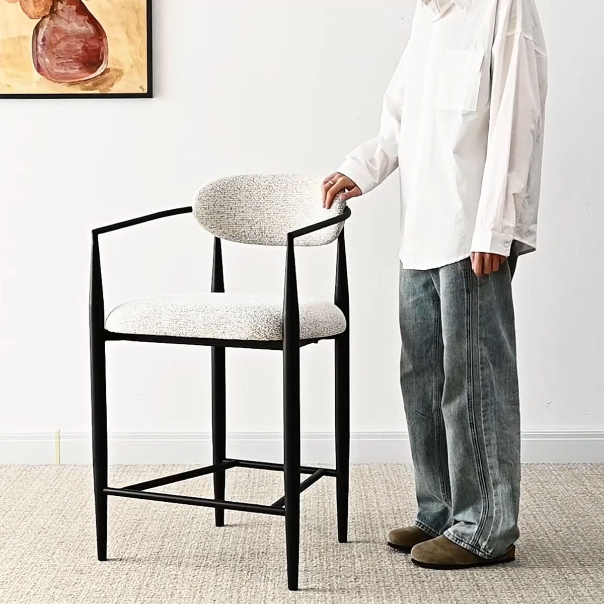 Manhattan 25.5" Chenille Metal Frame Counter Stool With Armrest And Footrest (Set of 2)