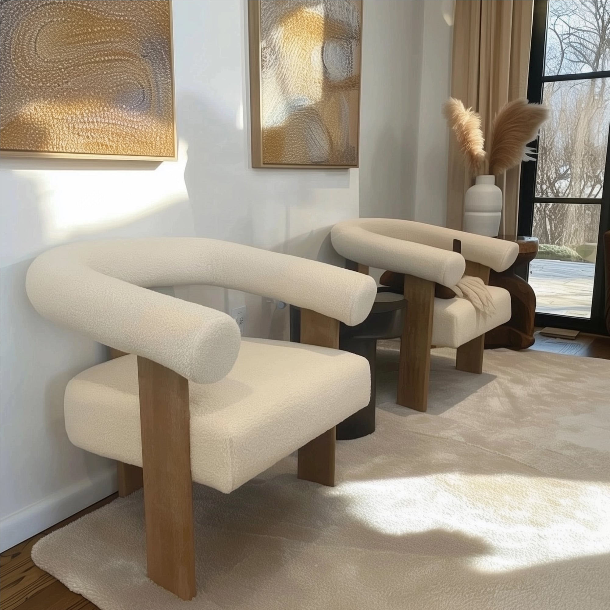 Maye Beige Boucle Upholstered Living Room Chair (1-Piece)