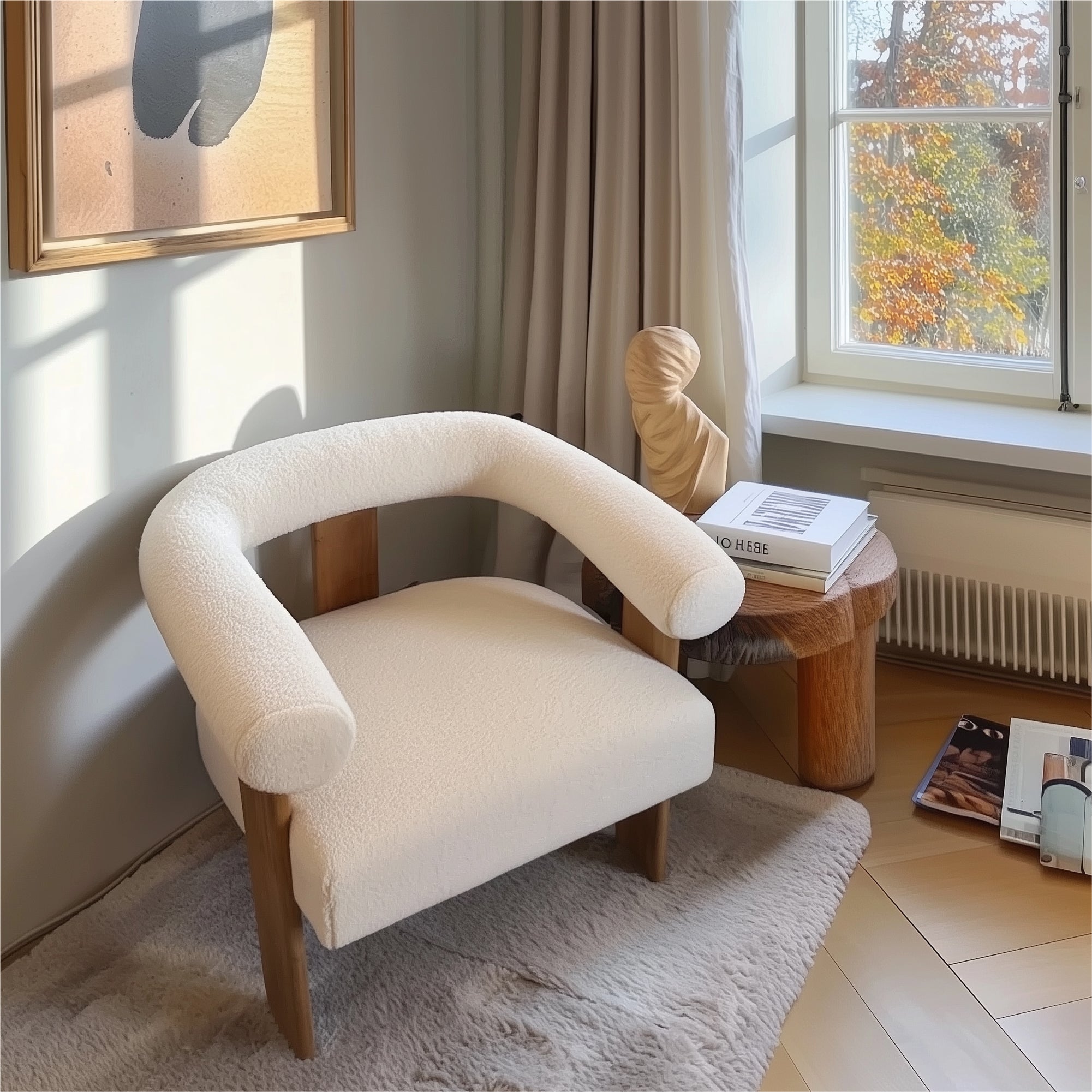 Maye Beige Boucle Upholstered Living Room Chair (1-Piece)