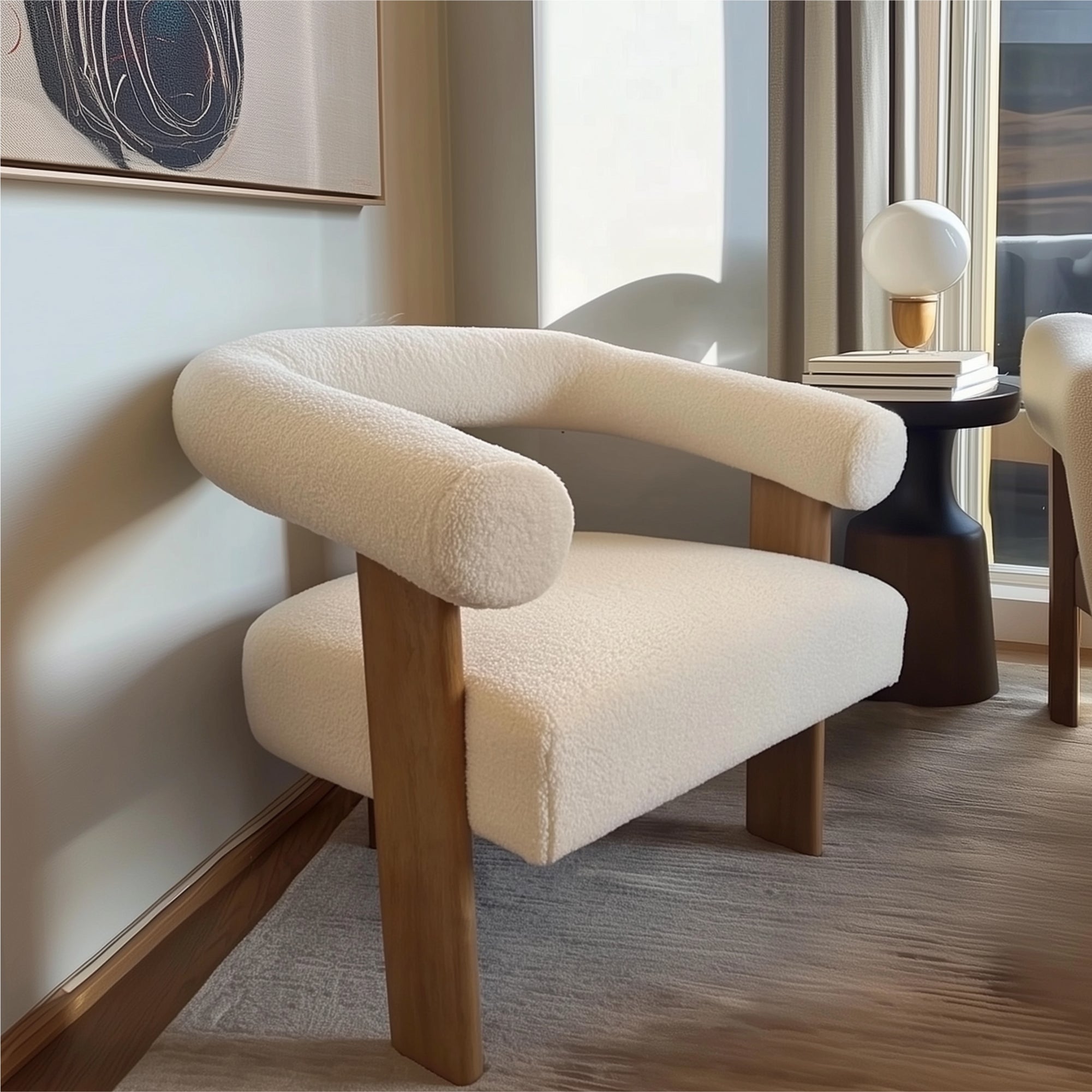 Maye Beige Boucle Upholstered Living Room Chair (1-Piece)