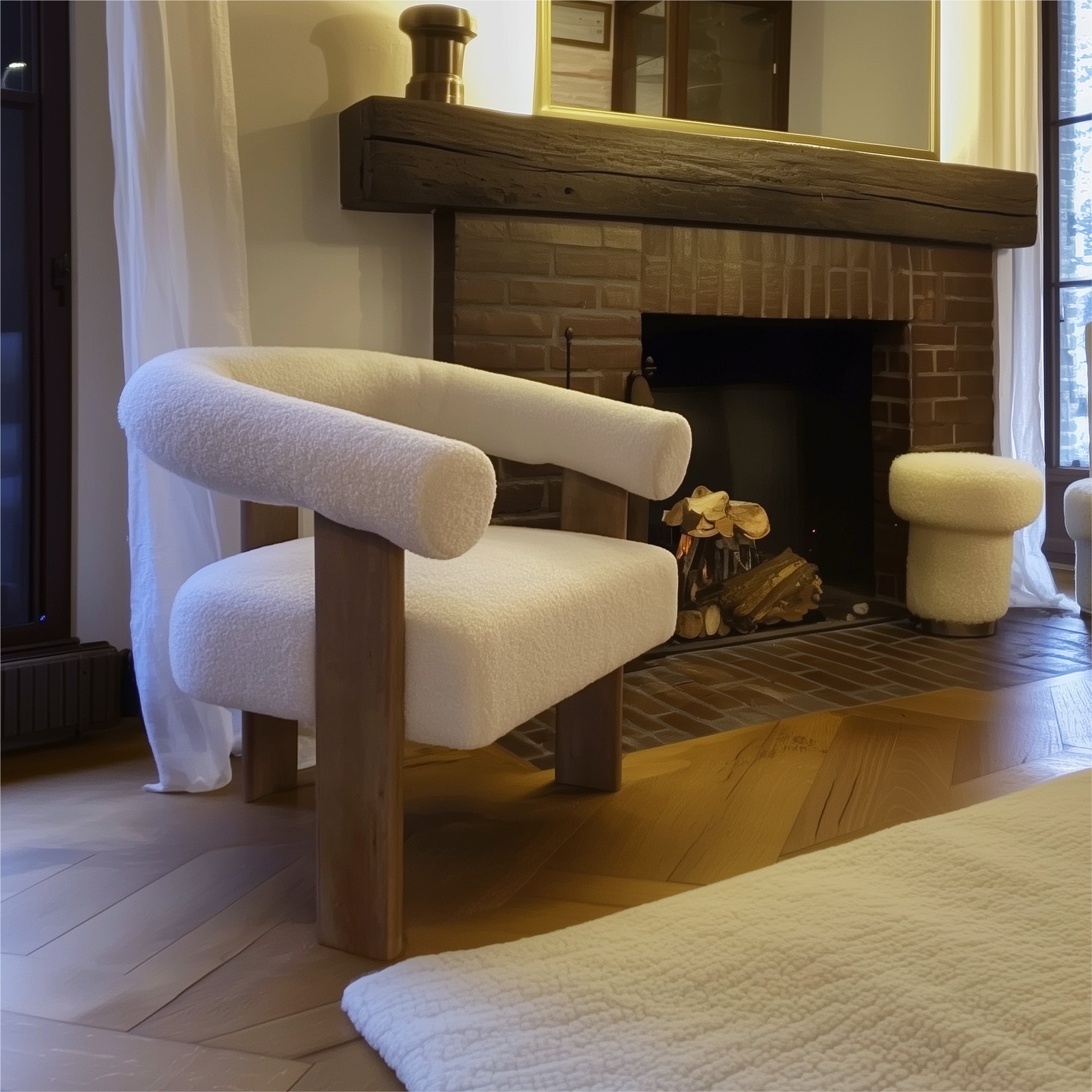 Maye Beige Boucle Upholstered Living Room Chair (1-Piece)