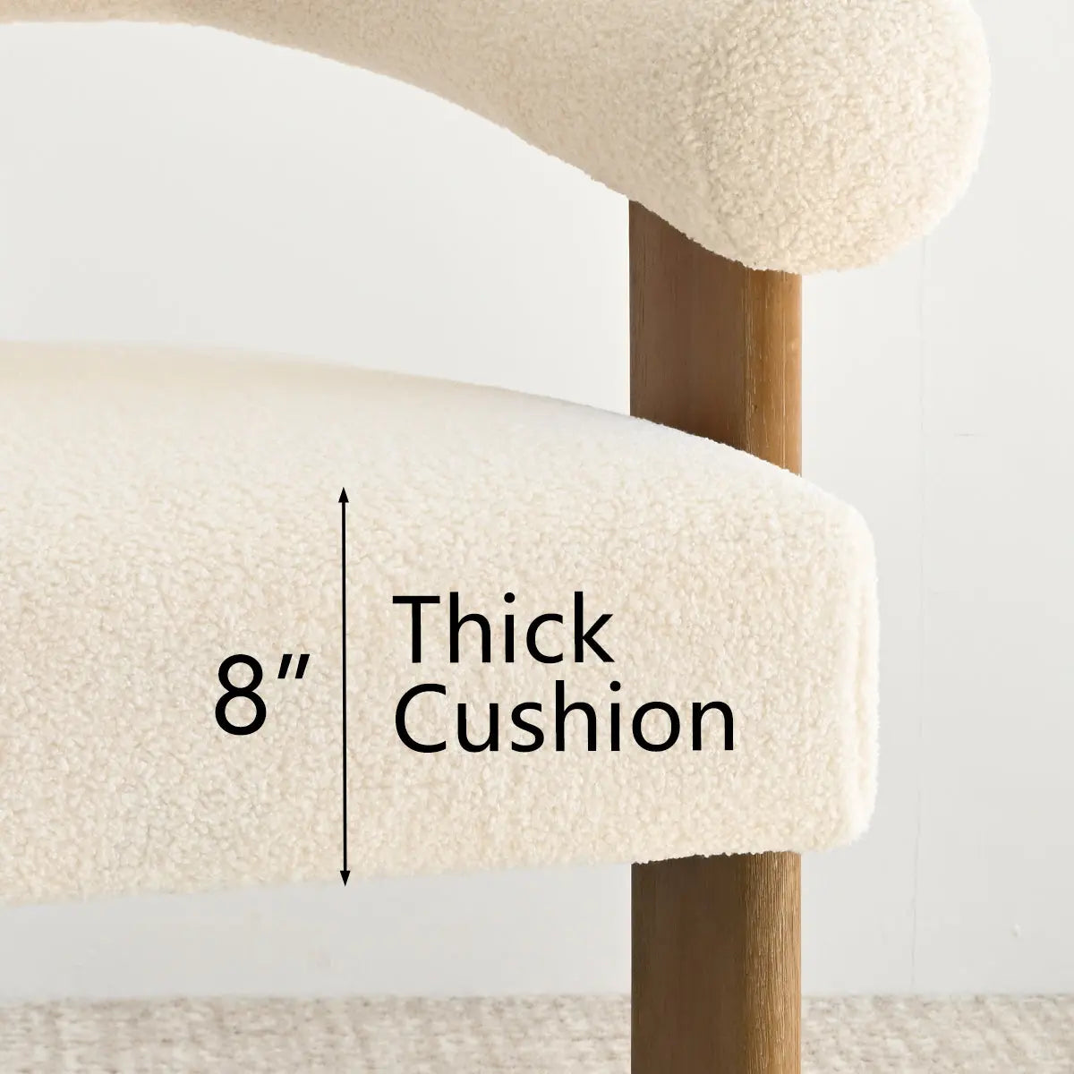 Maye Modern Beige Loveseat Sofa features 8" thick cushion, natural wood legs, modern design.