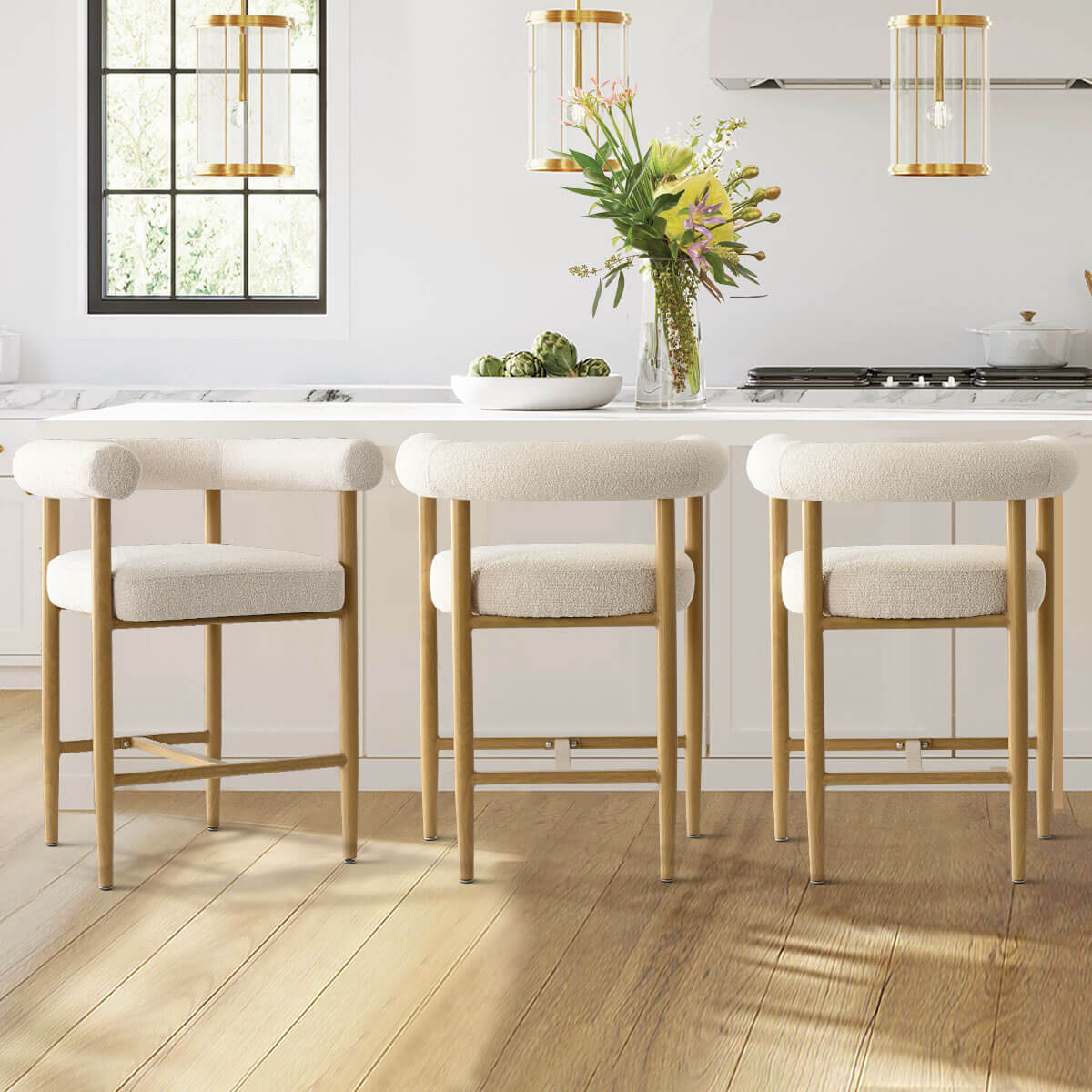 Melbourne 24" Boucle Counter Stool with Arms (Set of 2)