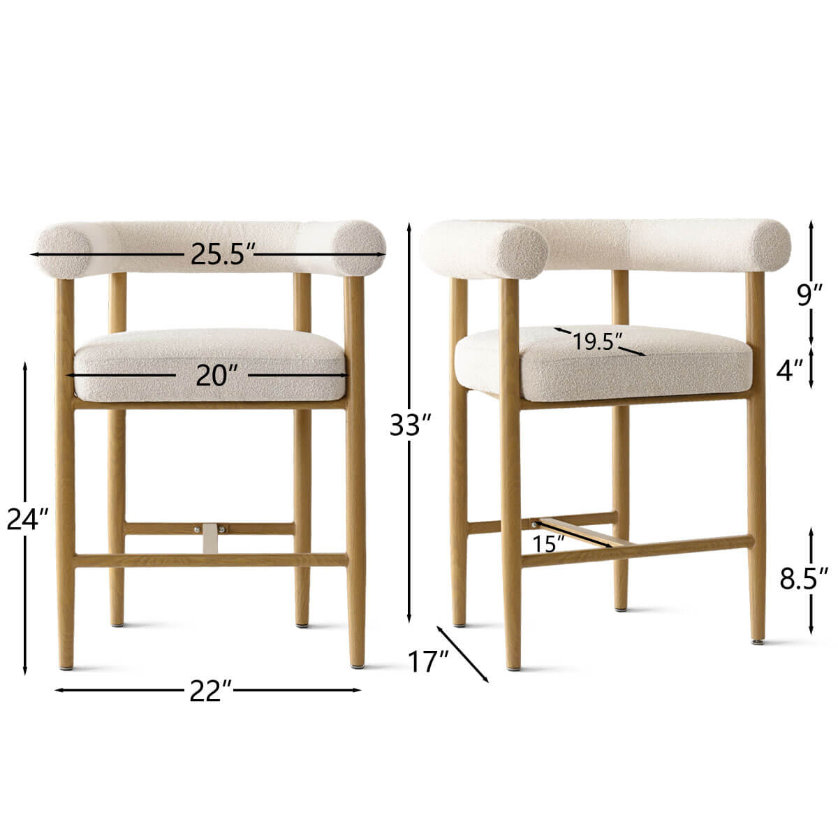 Melbourne 24" Boucle Counter Stool with Arms (Set of 2)
