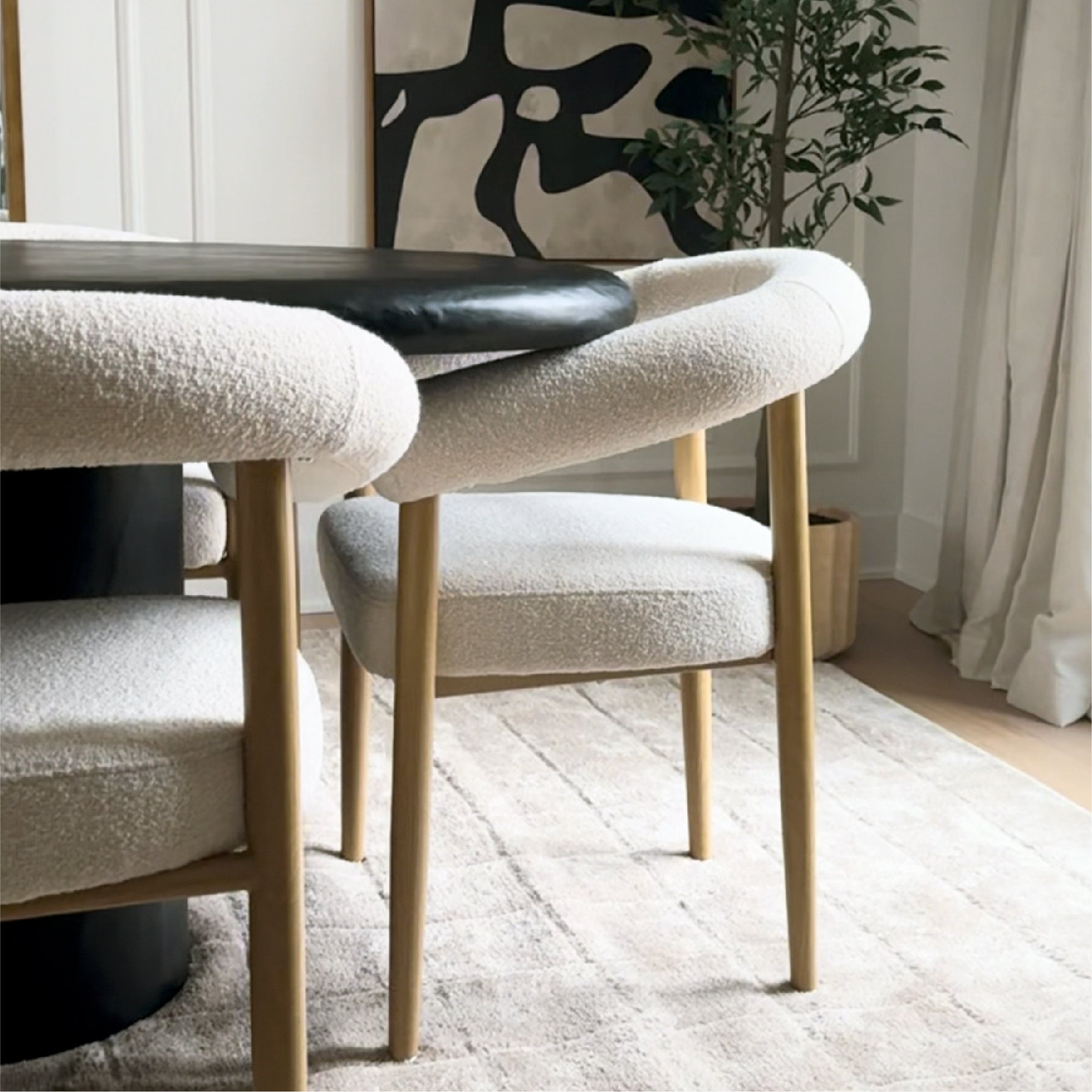 Dwen & Melbourne 46" Round & Boucle Dining Table Set for 4 (5-Piece)