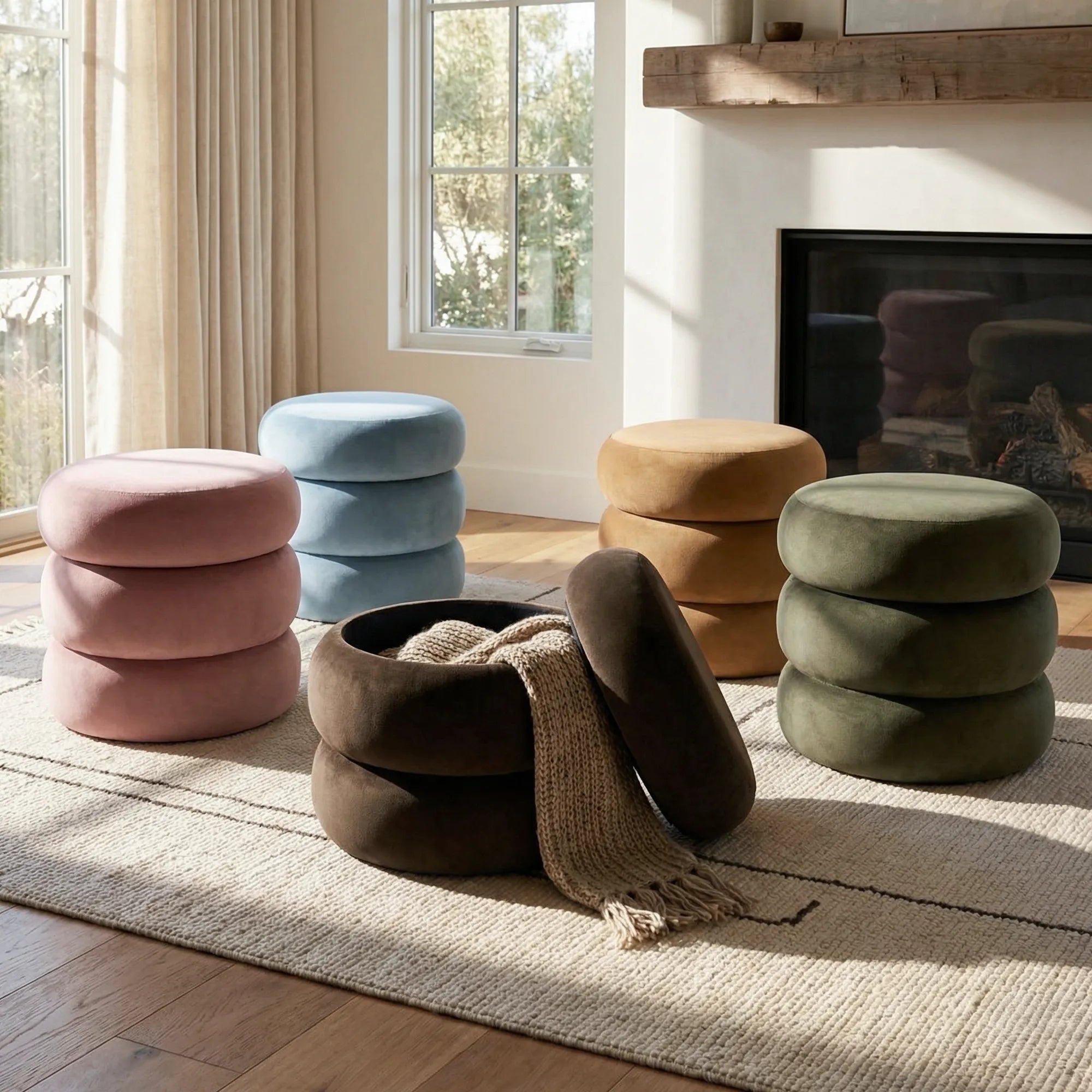 Mellow Modern Round Velvet Ottoman With Storage