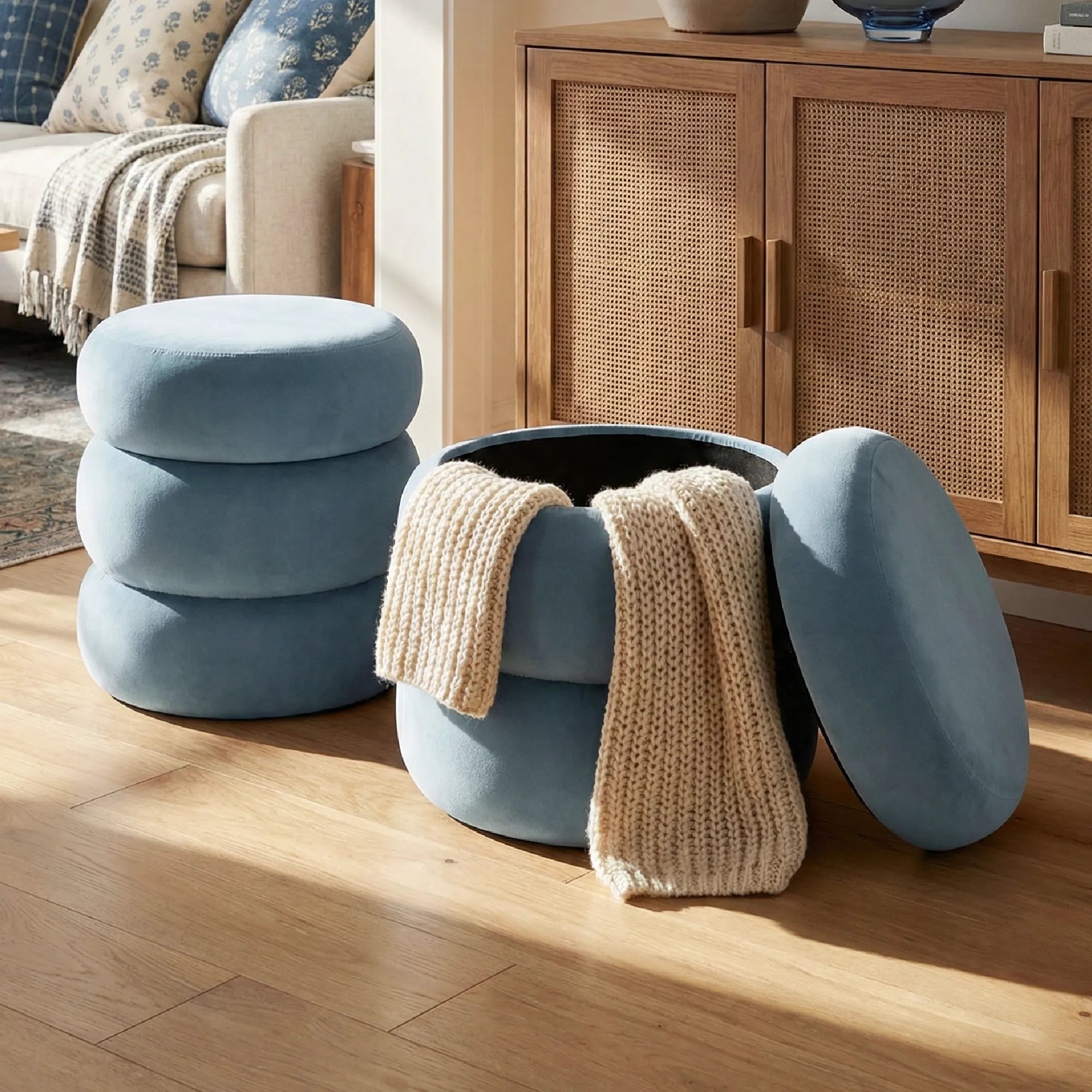 Mellow Modern Round Velvet Ottoman With Storage