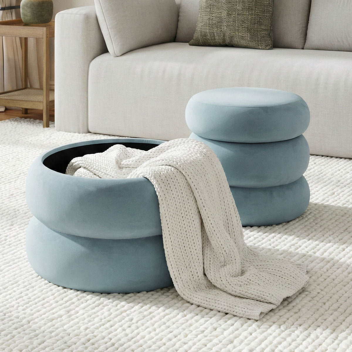 Mellow Modern Round Velvet Ottoman With Storage