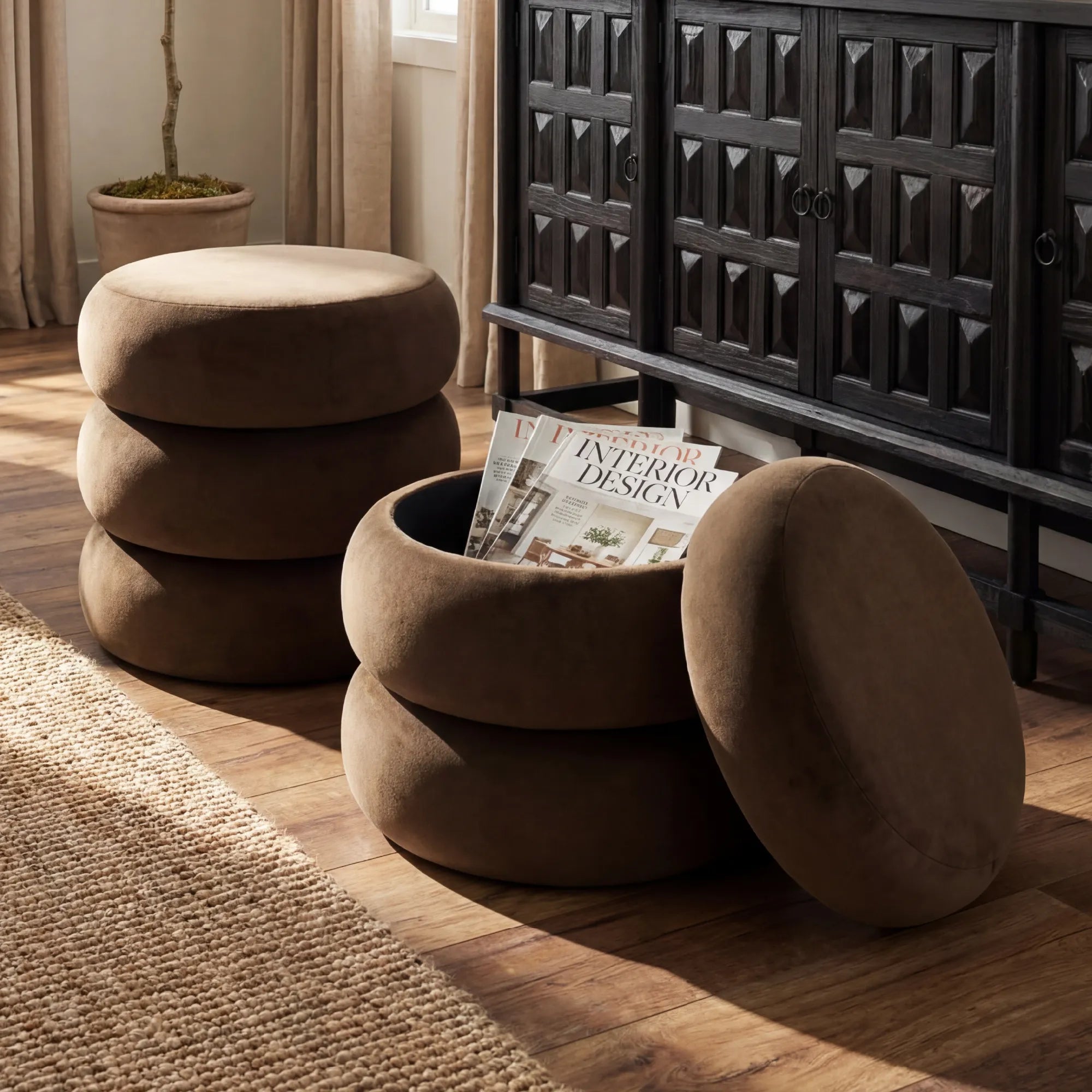 Mellow Modern Round Velvet Ottoman With Storage