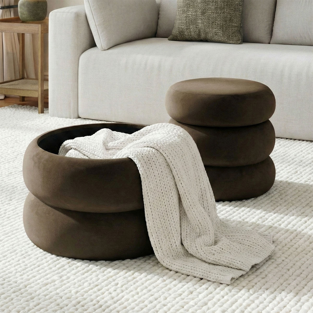 Mellow Modern Round Velvet Ottoman With Storage