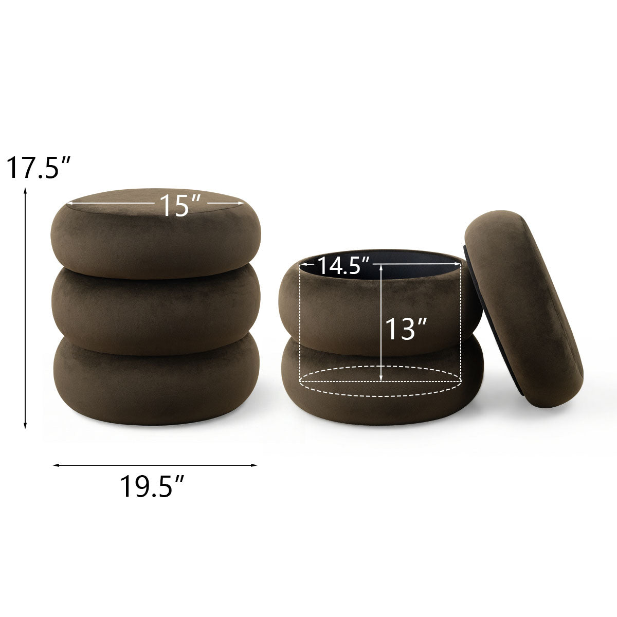 Mellow Modern Round Velvet Ottoman With Storage