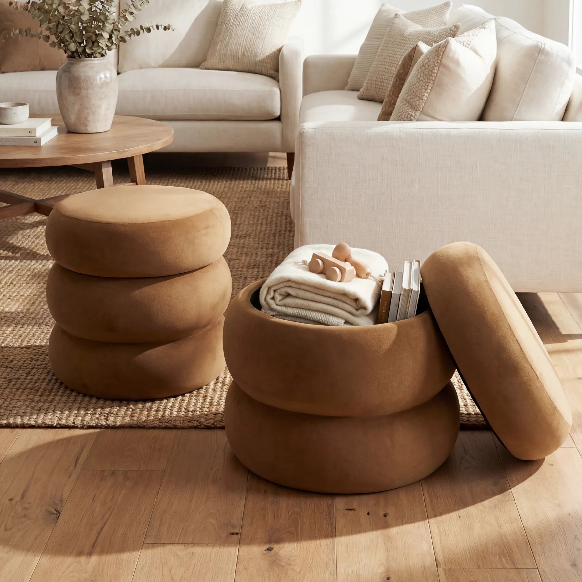 Mellow Modern Round Velvet Ottoman With Storage