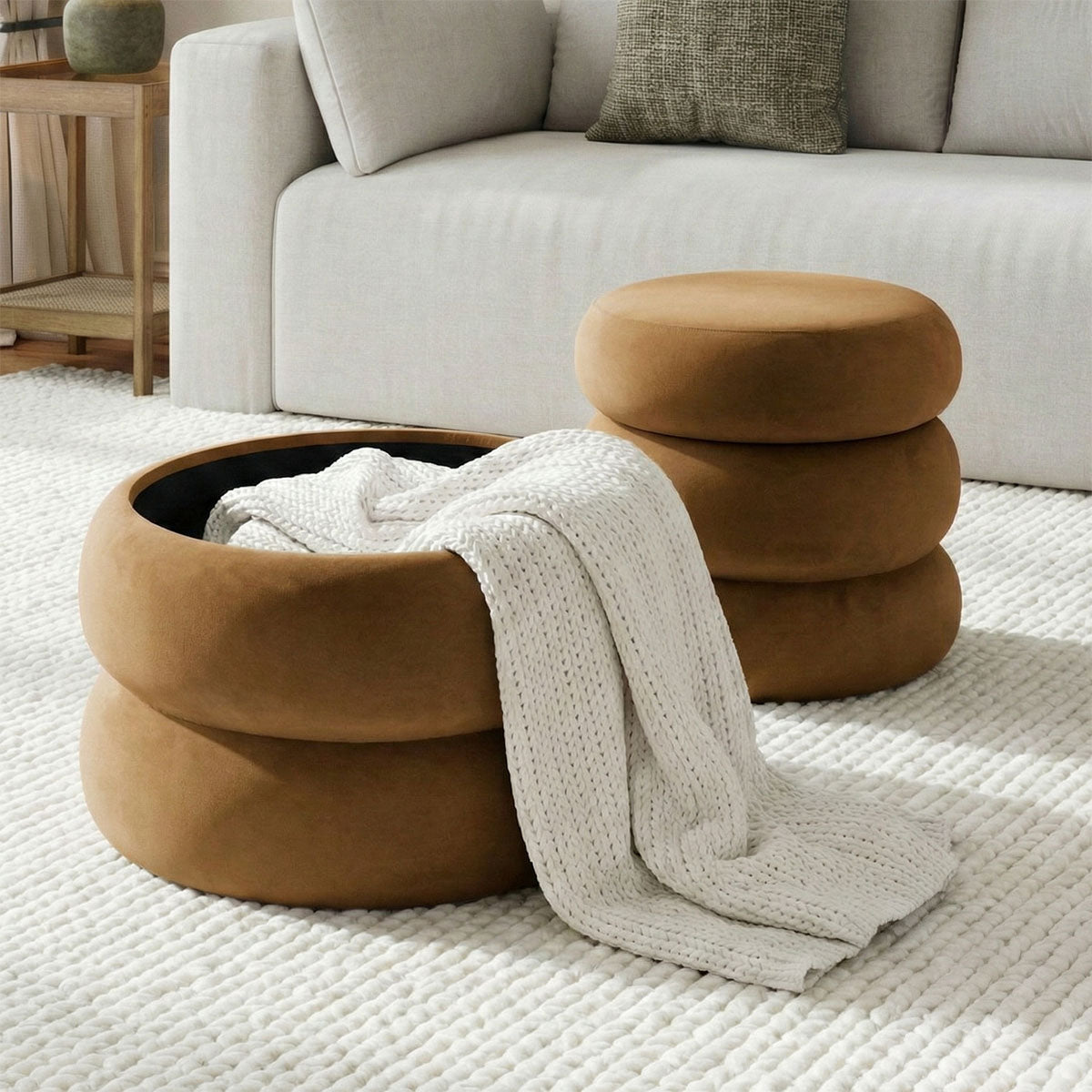 Mellow Modern Round Velvet Ottoman With Storage
