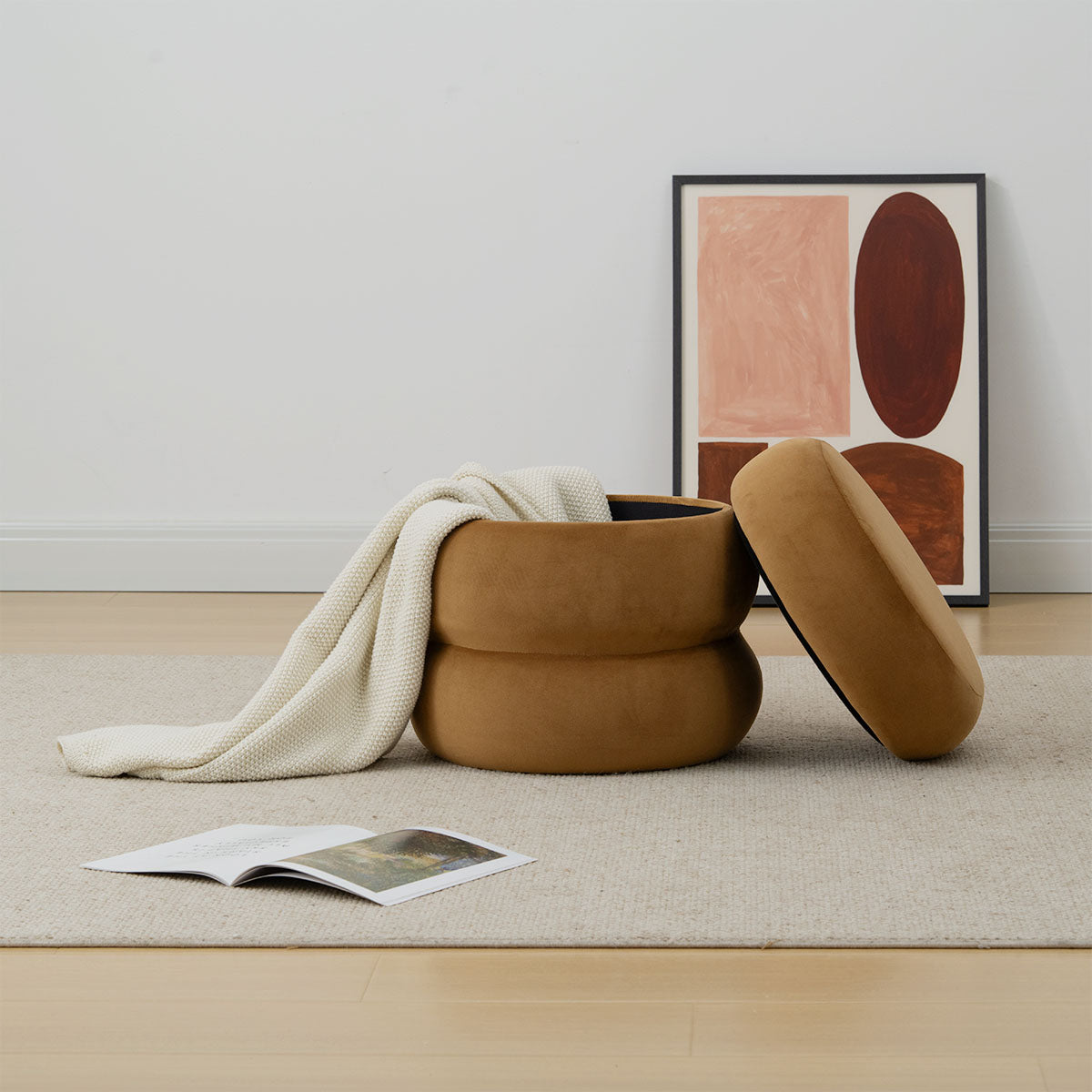 Mellow Modern Round Velvet Ottoman With Storage