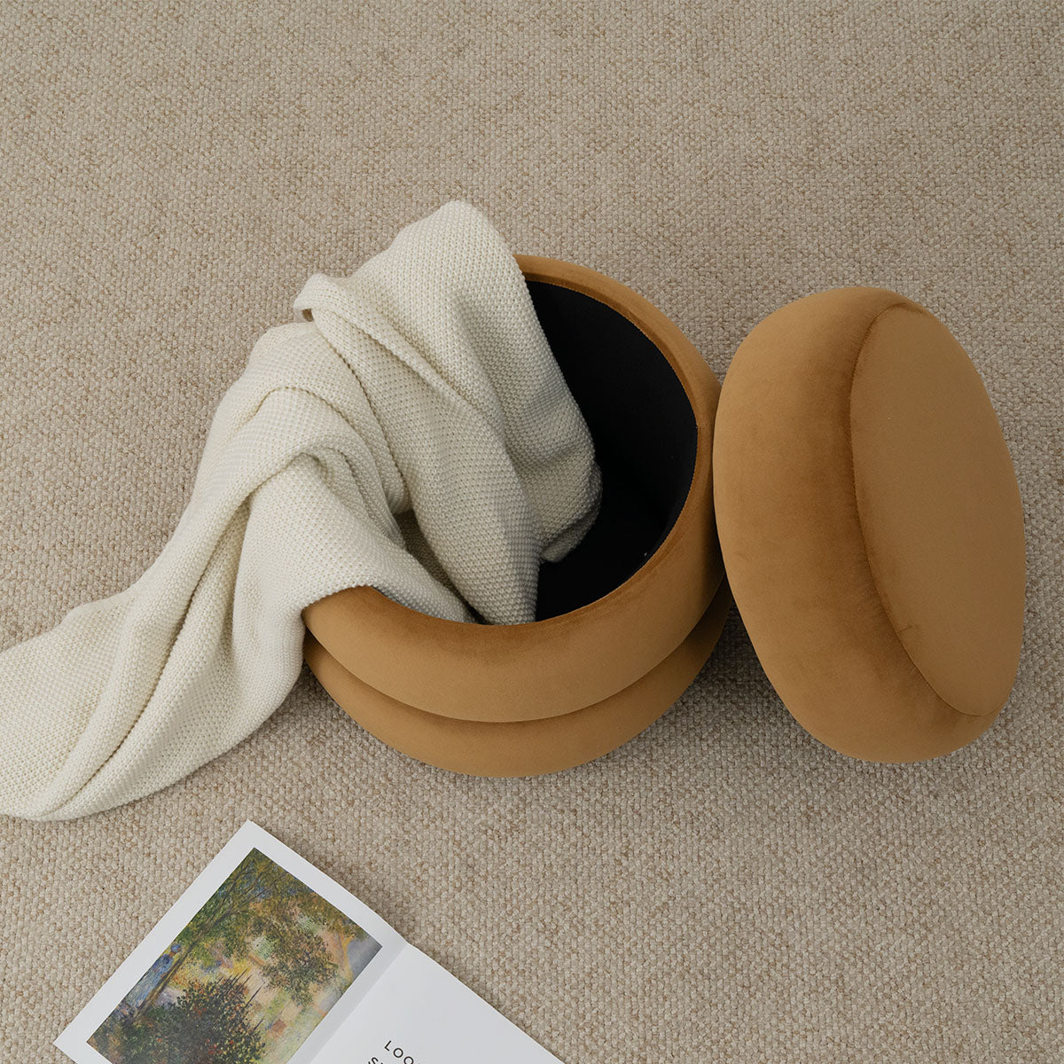 Mellow Modern Round Velvet Ottoman With Storage