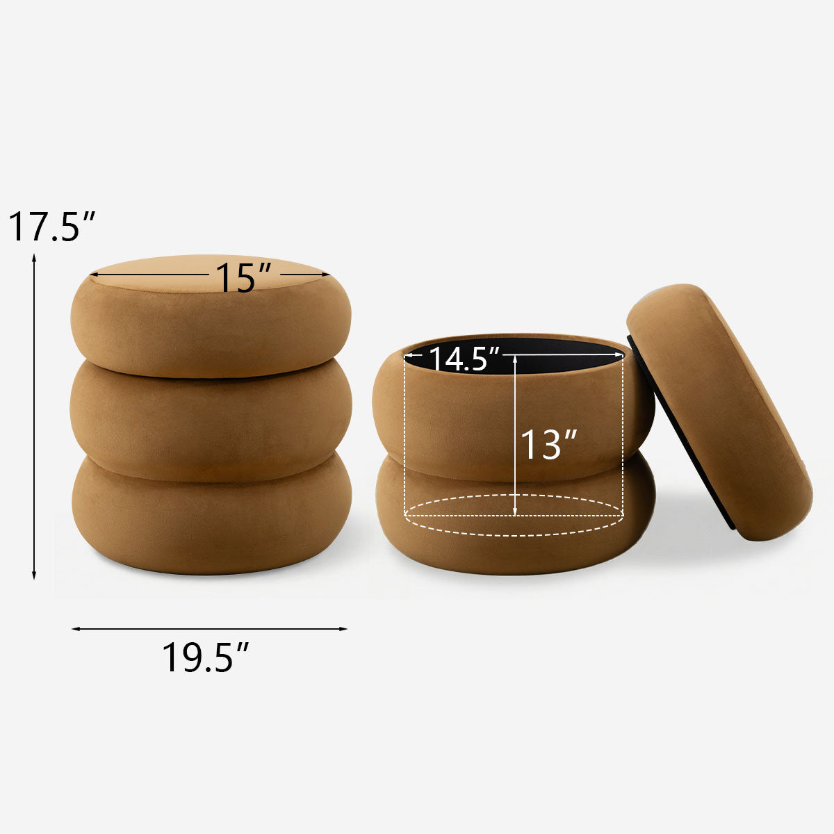 Mellow Modern Round Velvet Ottoman With Storage